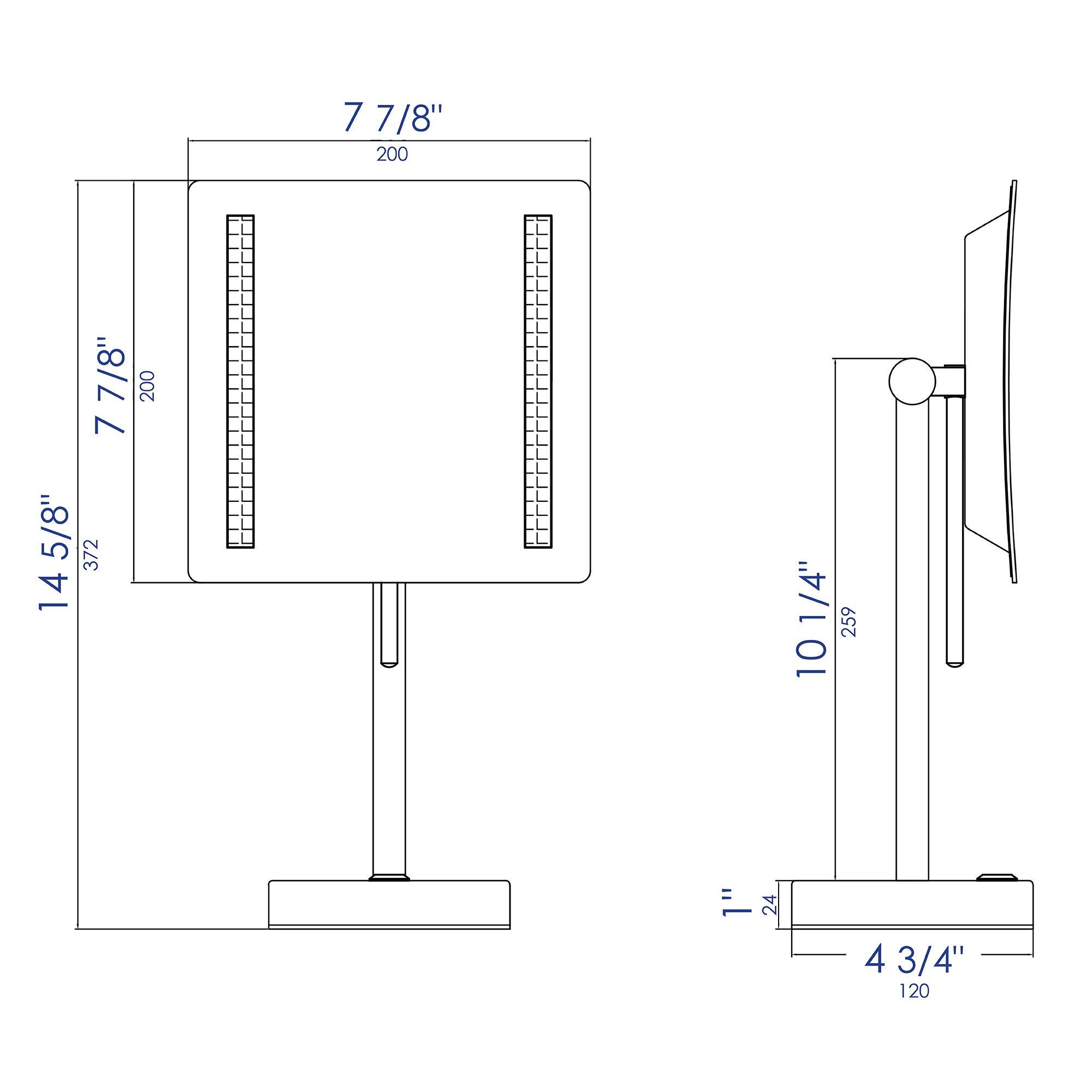 ALFI brand ABM8FLED Tabletop Square 8" 5x Magnifying Cosmetic Mirror with Light