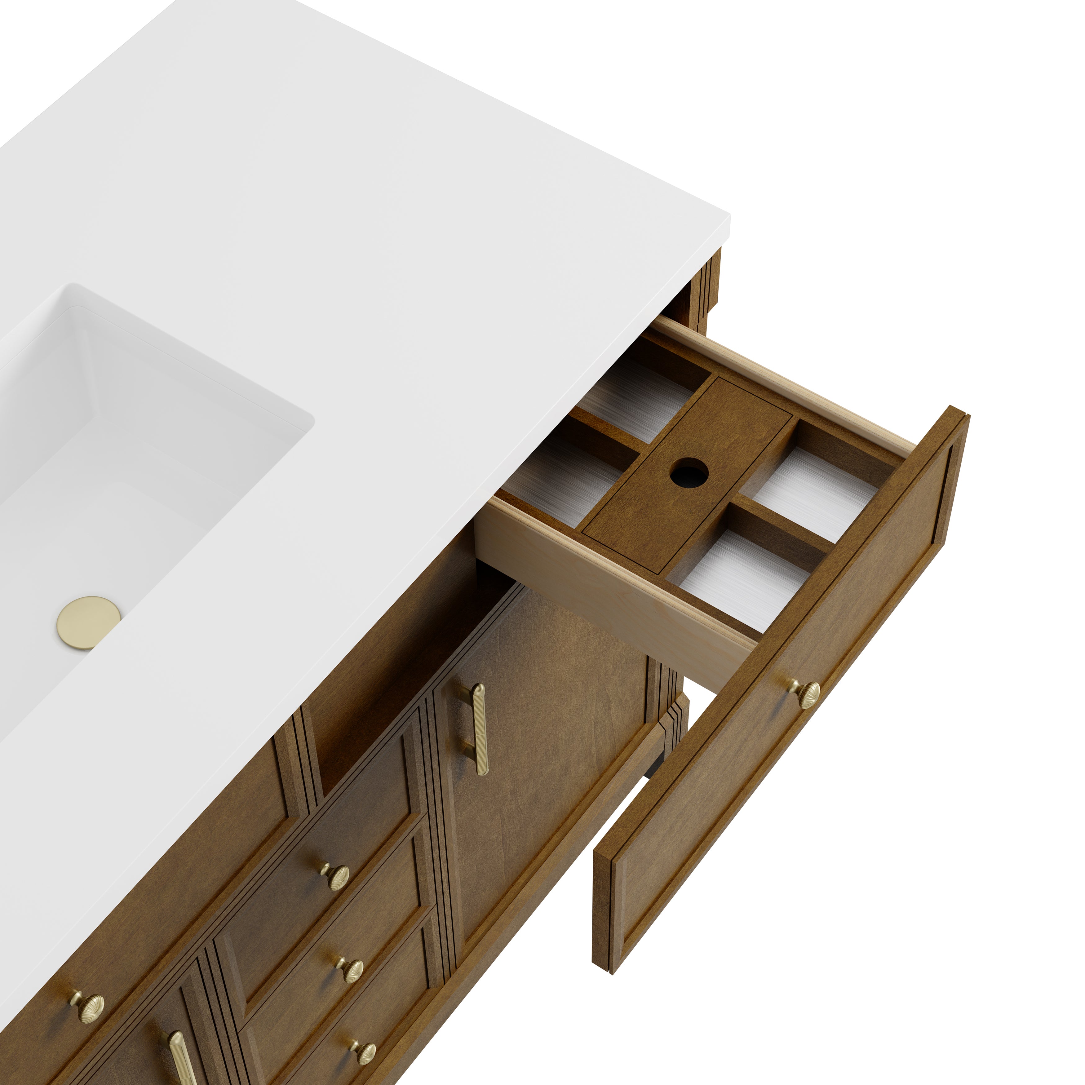 James Martin Bellshire 120" Dual Vanity Set with 24" Make-Up Counter in Honey Oak with 3cm Countertop