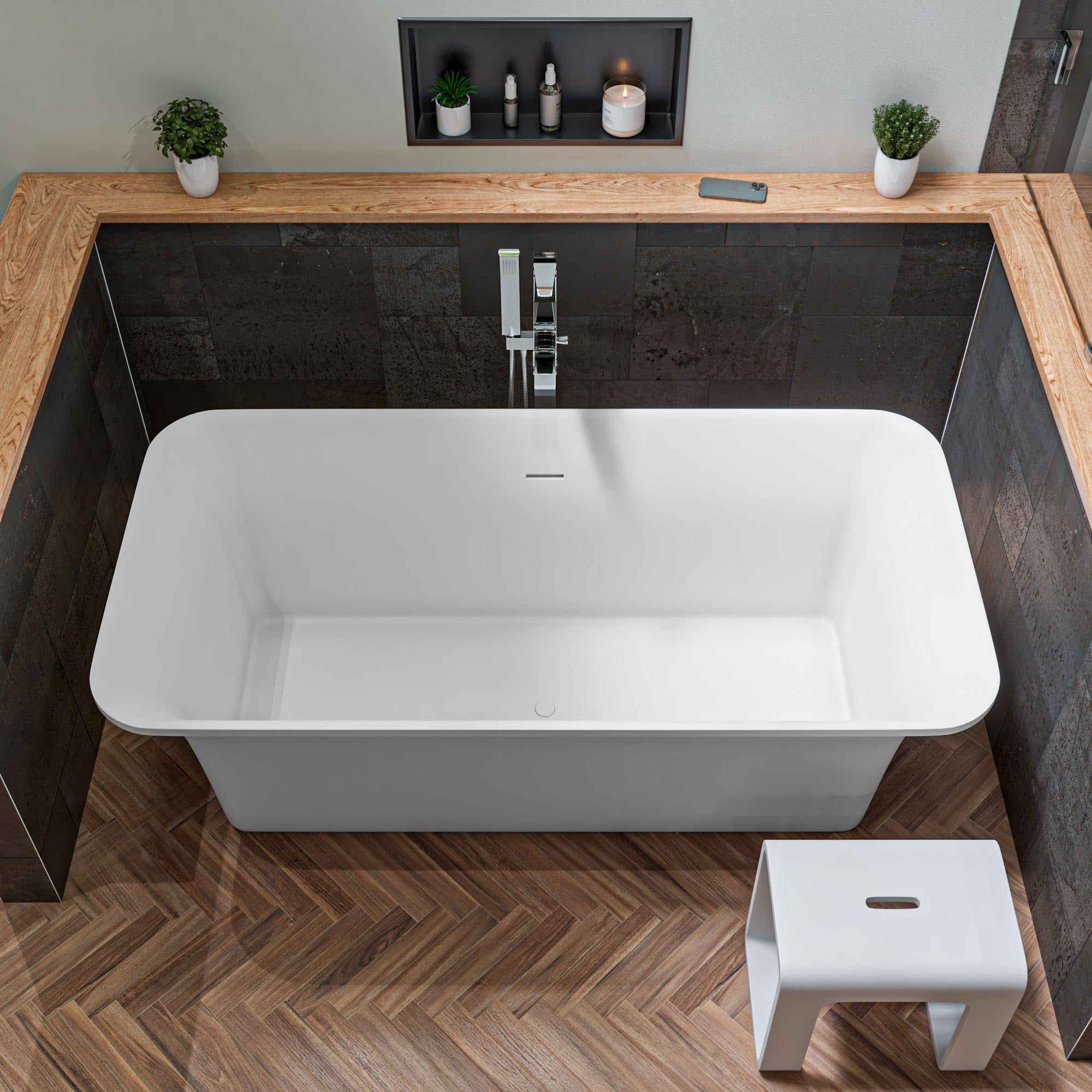 ALFI brand  ABST99 White Matte Solid Surface Resin Bathroom / Shower Stool
