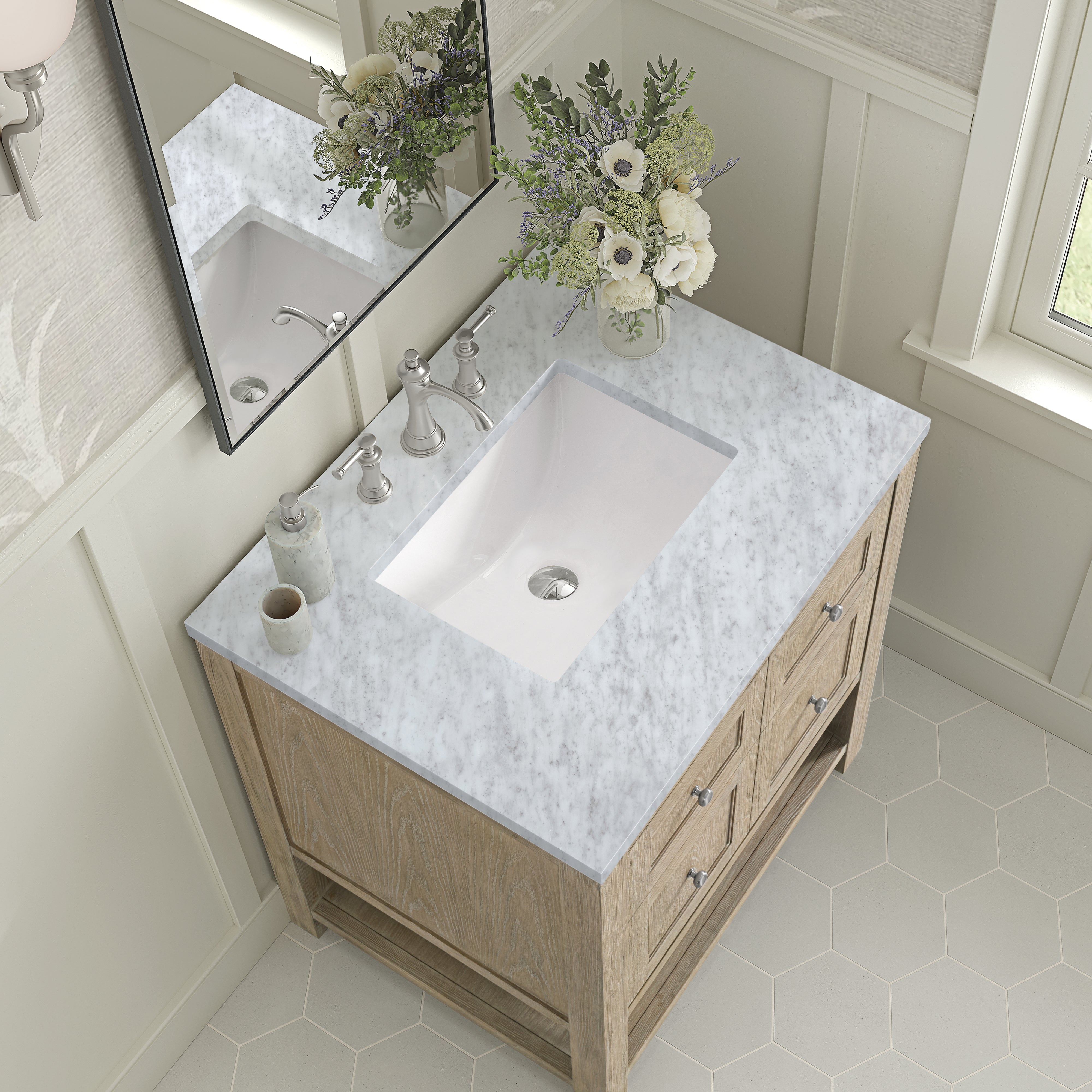 James Martin Breckenridge 30" Single Vanity in Whitewashed Oak with 3cm Countertop