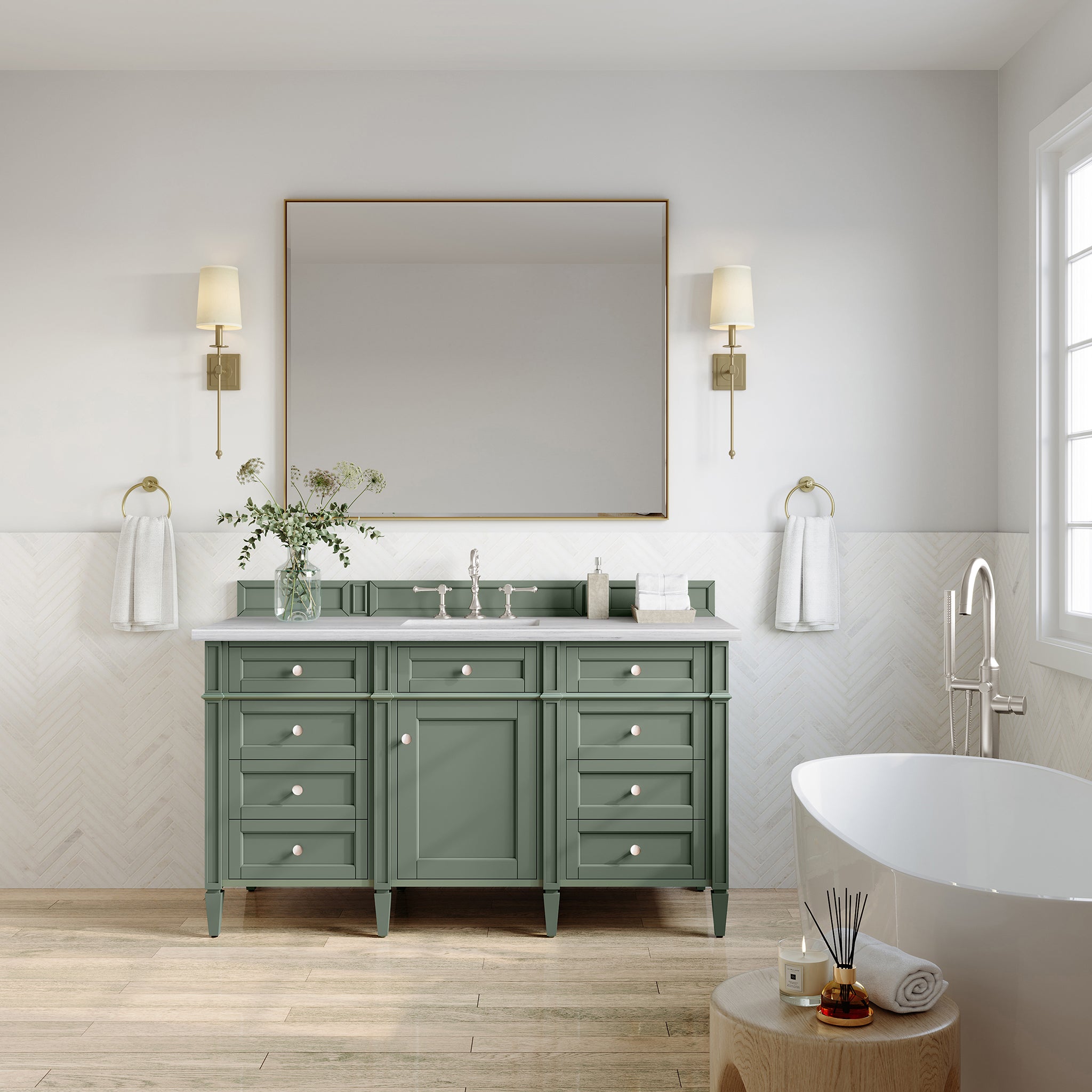 James Martin Brittany 60" Single Vanity in Smokey Celadon with 3cm Countertop