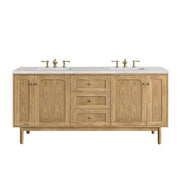 James Martin Laurent 72" Double Vanity in Light Natural Oak with 3cm Countertop and FreePower Wireless Charger