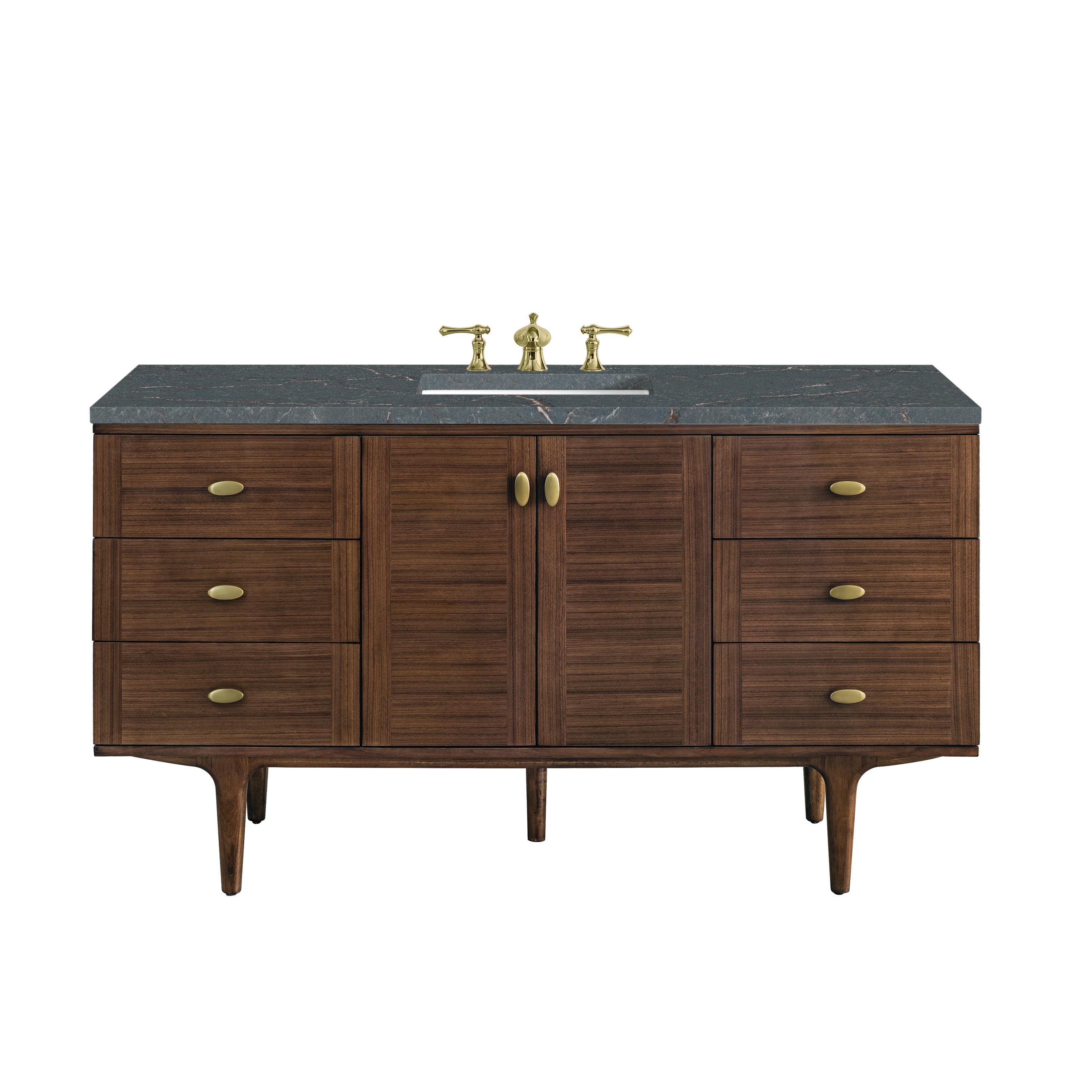 James Martin Amberly 60" Single Vanity in Mid-Century Walnut with 3cm Countertop