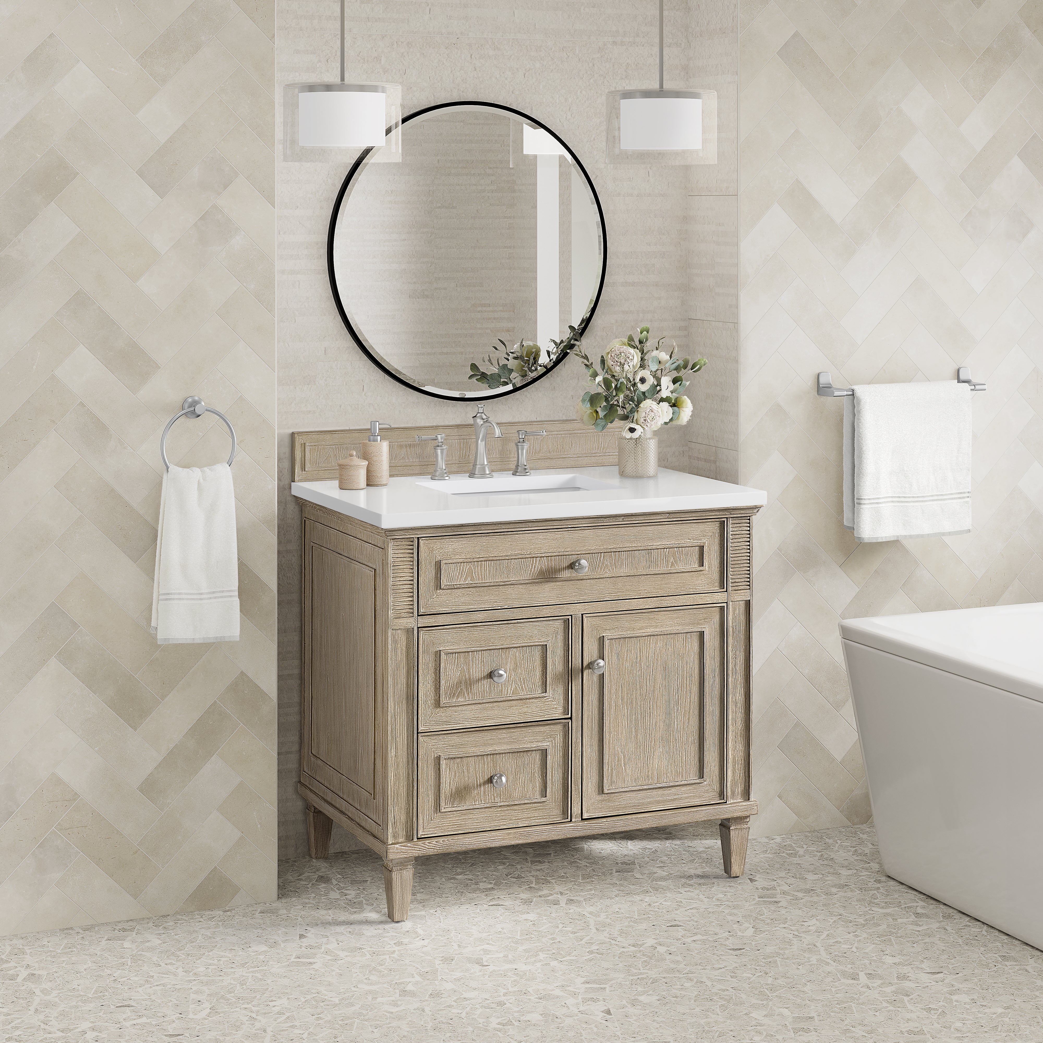 James Martin Lorelai 36" Single Vanity in Whitewashed Oak with 3cm Countertop