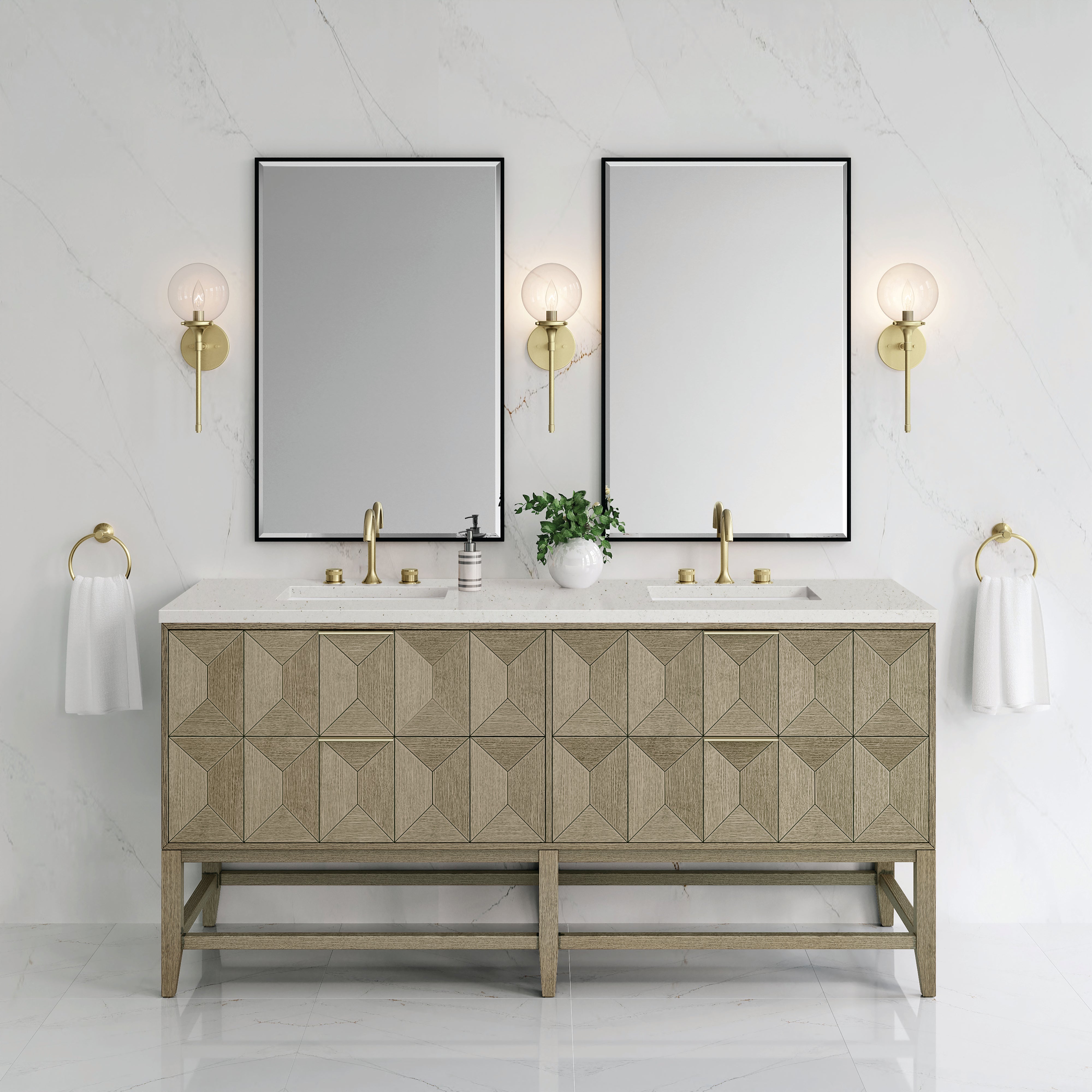 James Martin Emmeline 72" Double Vanity in Pebble Oak with 3cm Countertop