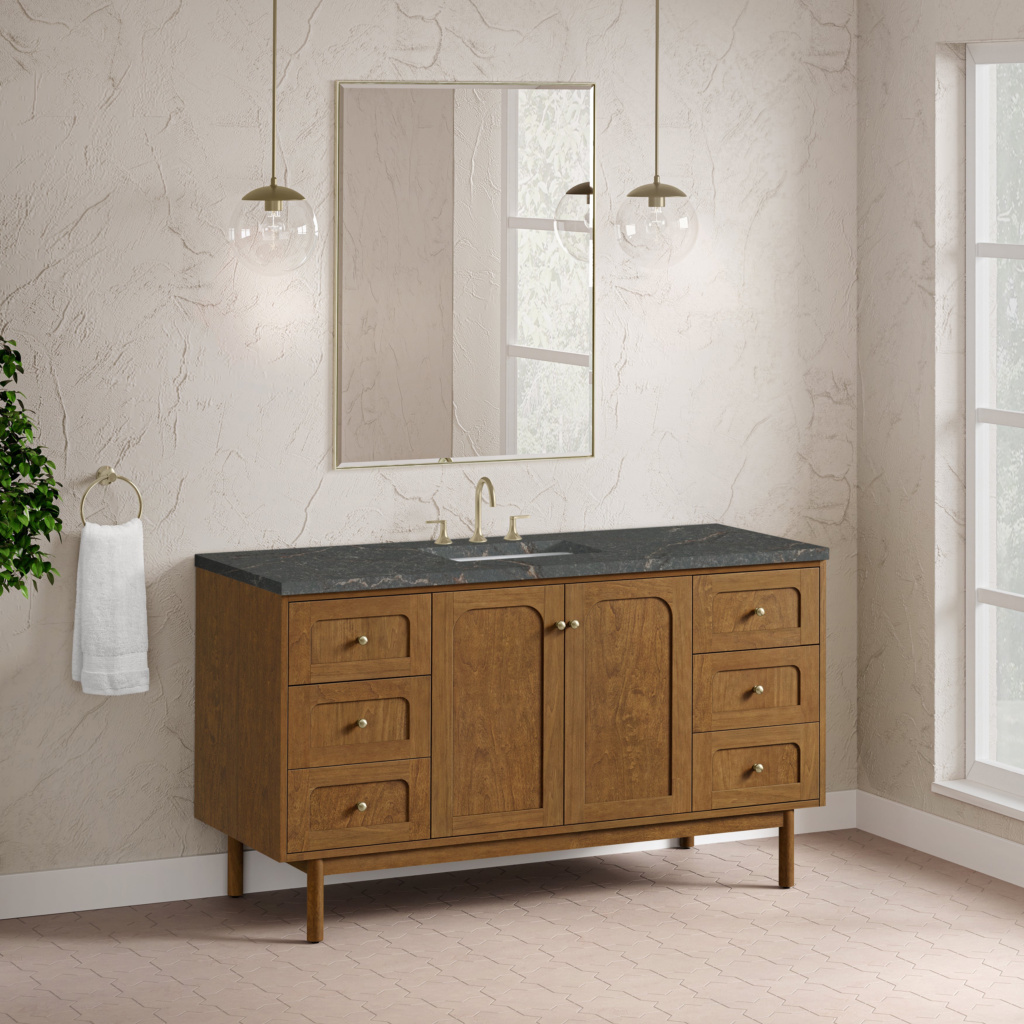 James Martin Laurent 60" Single Vanity in Honey Oak with 3cm Countertop and FreePower Wireless Charger