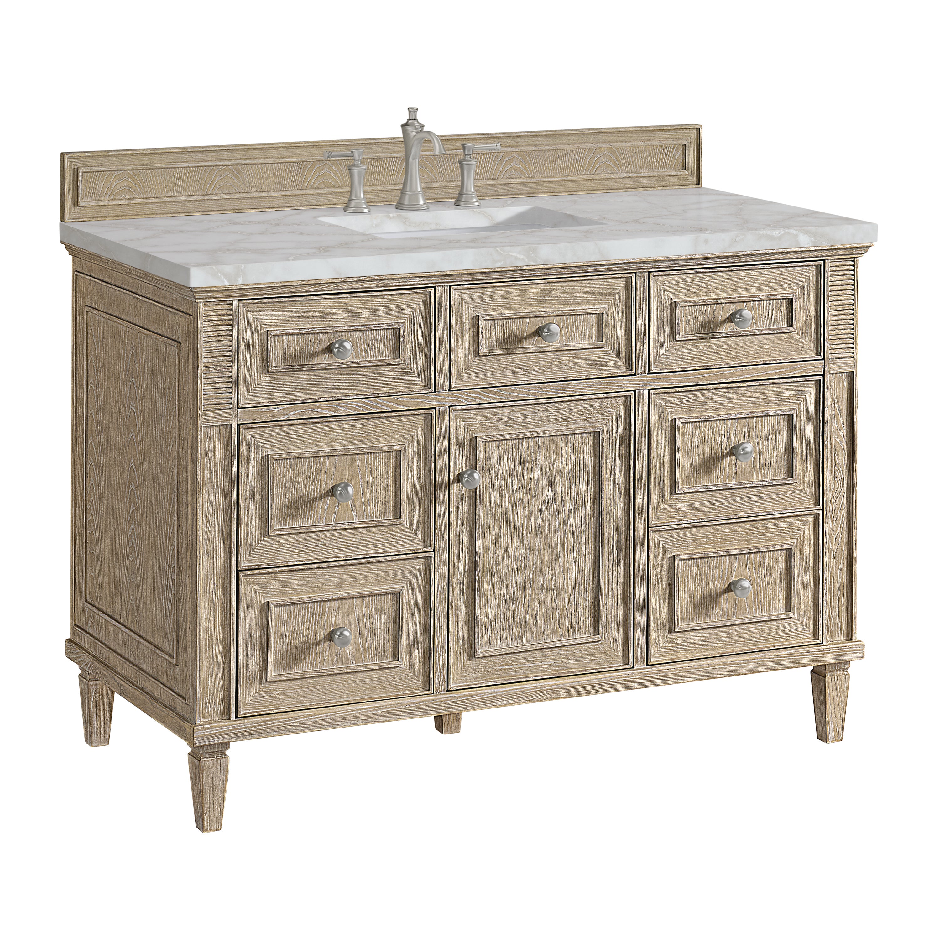 James Martin Lorelai 48" Single Vanity in Whitewashed Oak with 3cm Countertop and FreePower Wireless Charger