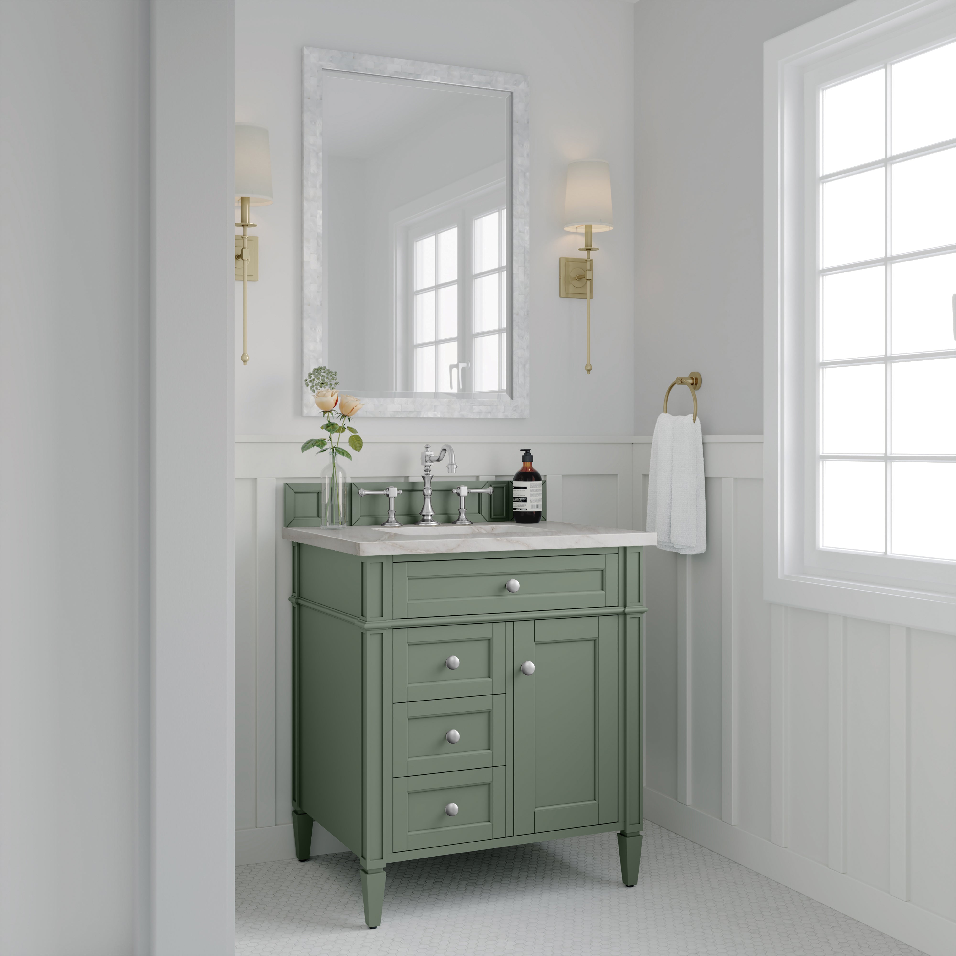 James Martin Brittany 30" Single Vanity in Smokey Celadon with 3cm Countertop