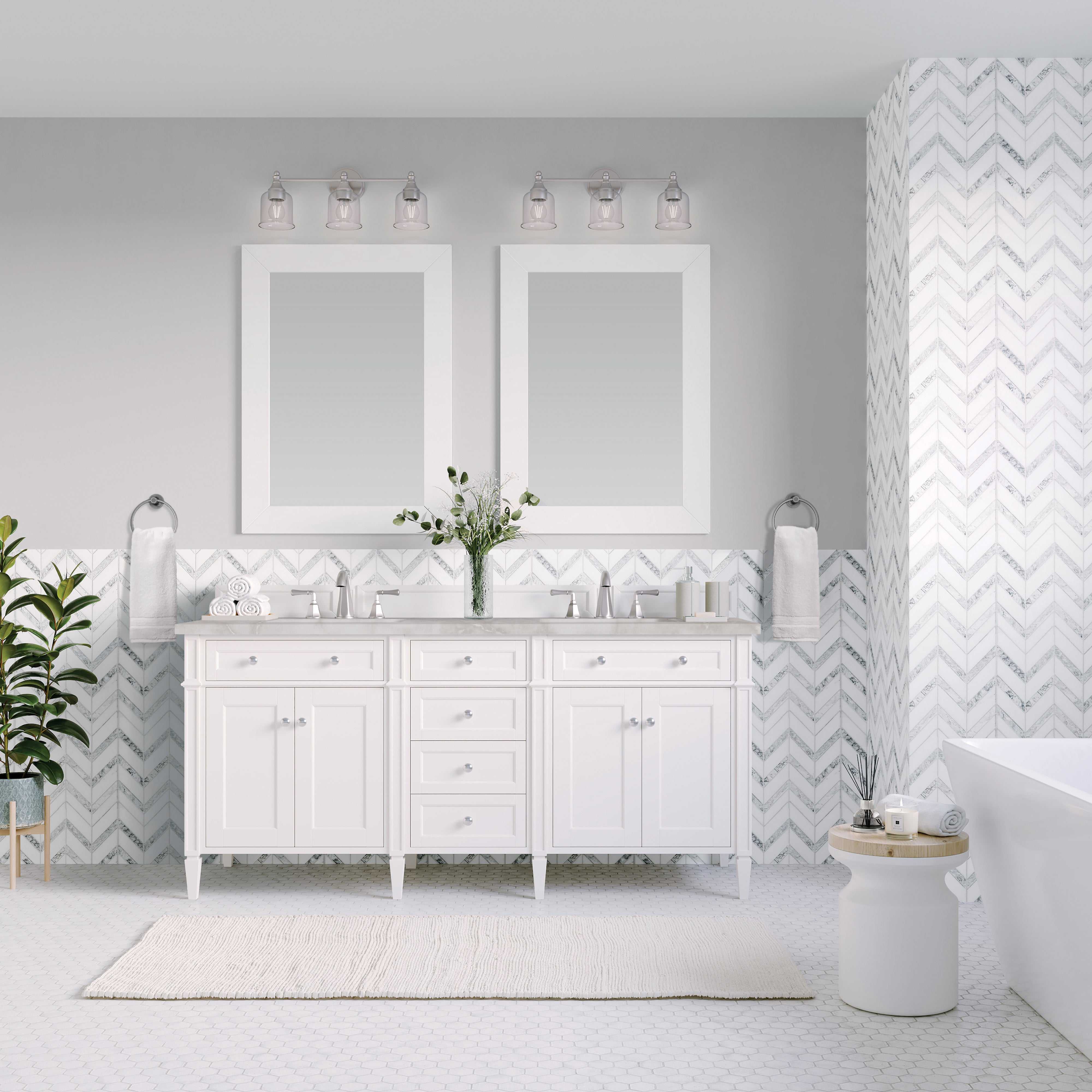 James Martin Brittany 60" Double Vanity in Bright White with 3cm Countertop