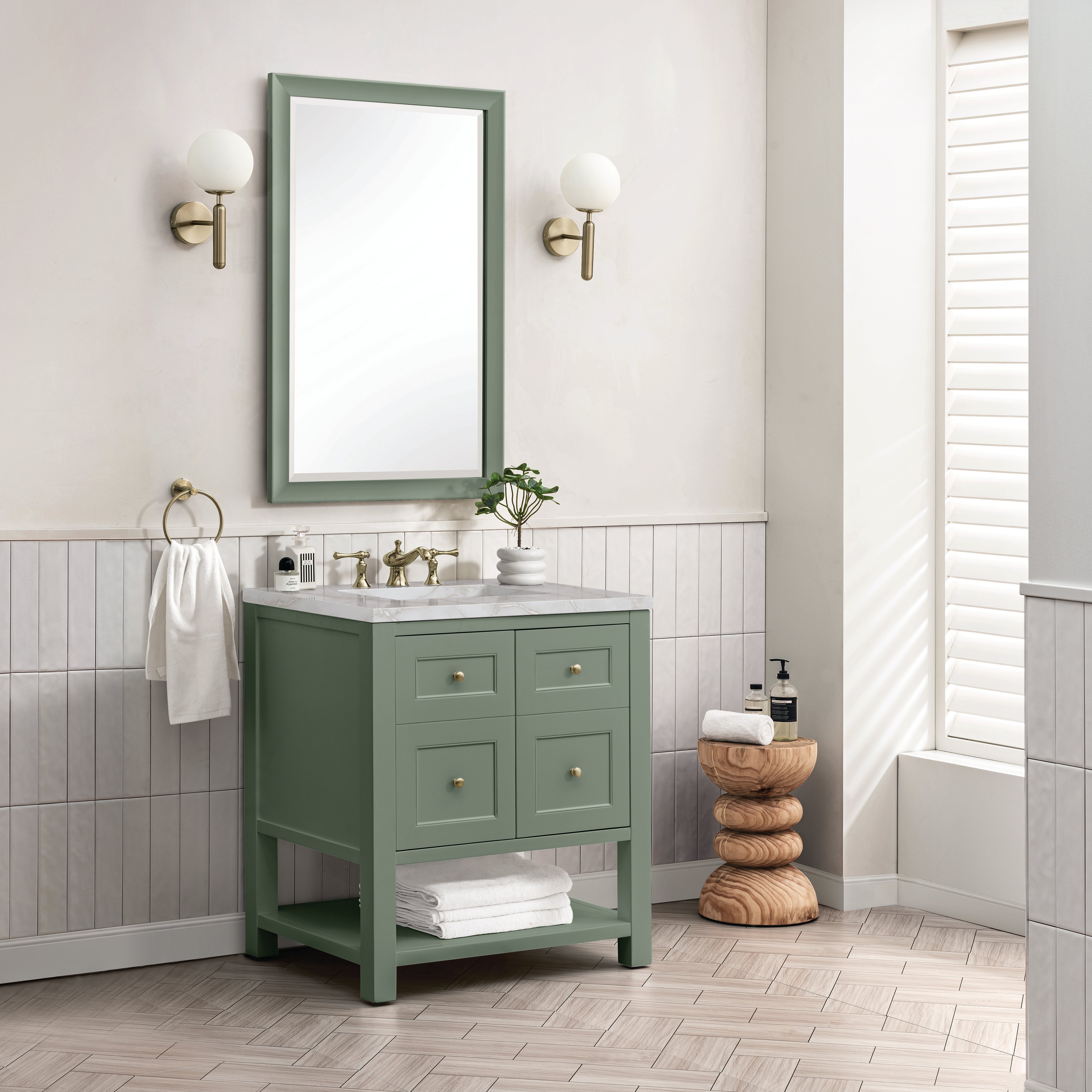 James Martin Breckenridge 30" Single Vanity in Smokey Celadon with 3cm Countertop