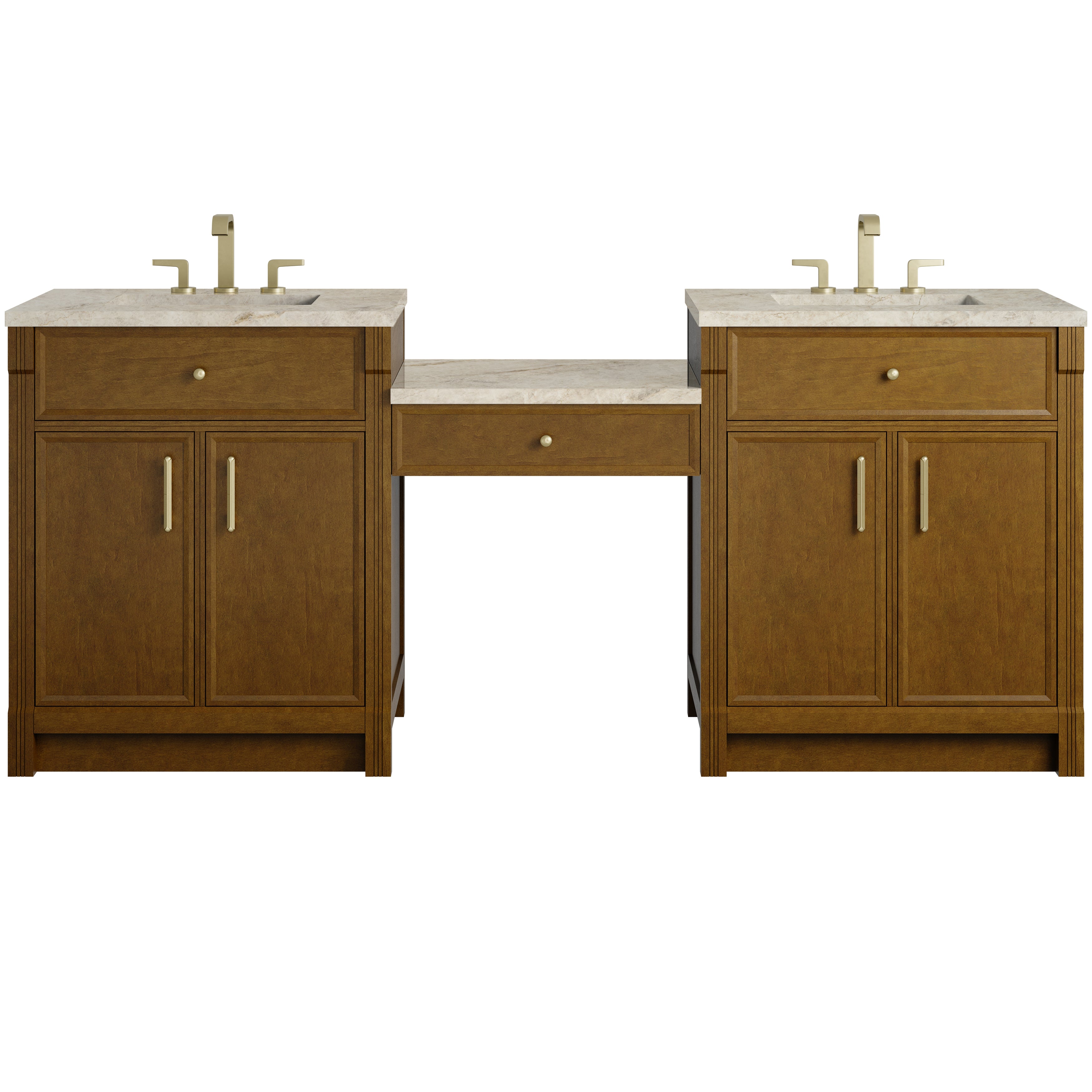 James Martin Bellshire 84" Dual Vanity Set with 24" Make-Up Counter in Honey Oak with 3cm Countertop