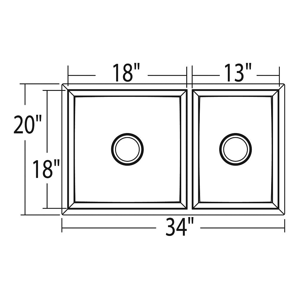 Prep 34" Undermount Double Bowl Sink