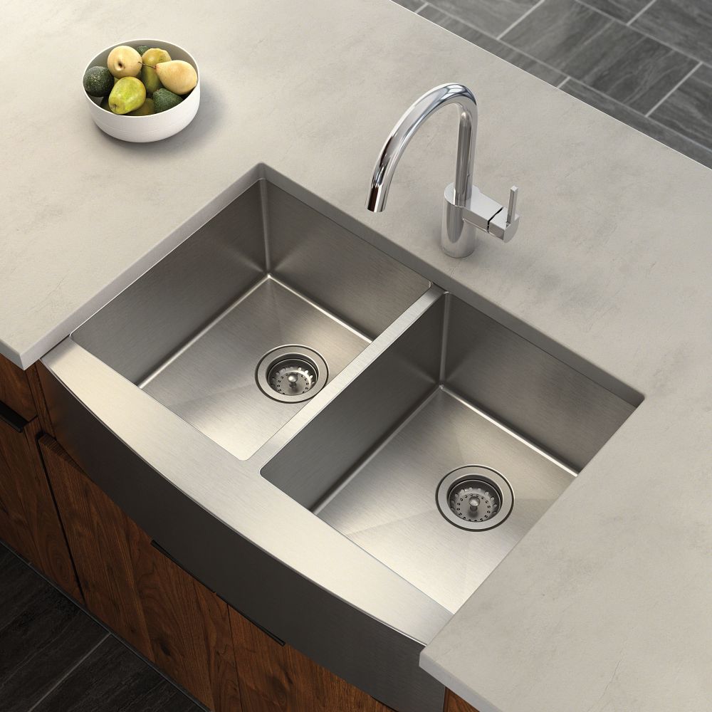 Prep 30" Stainless Steel Undermount Apron Front Double Bowl Sink