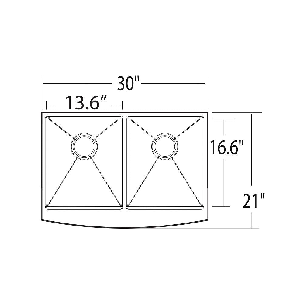 Prep 30" Stainless Steel Undermount Apron Front Double Bowl Sink