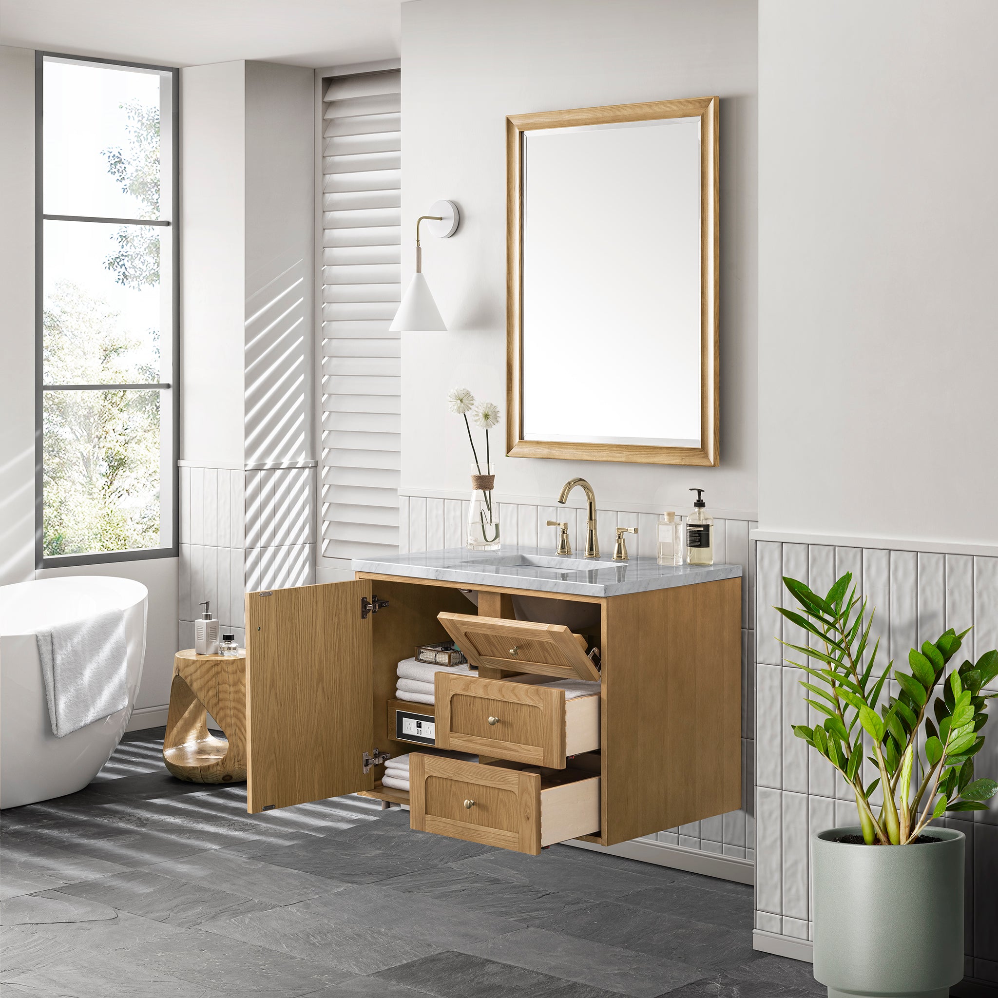 James Martin Laurent 36" Single Vanity in Light Natural Oak with 3cm Countertop