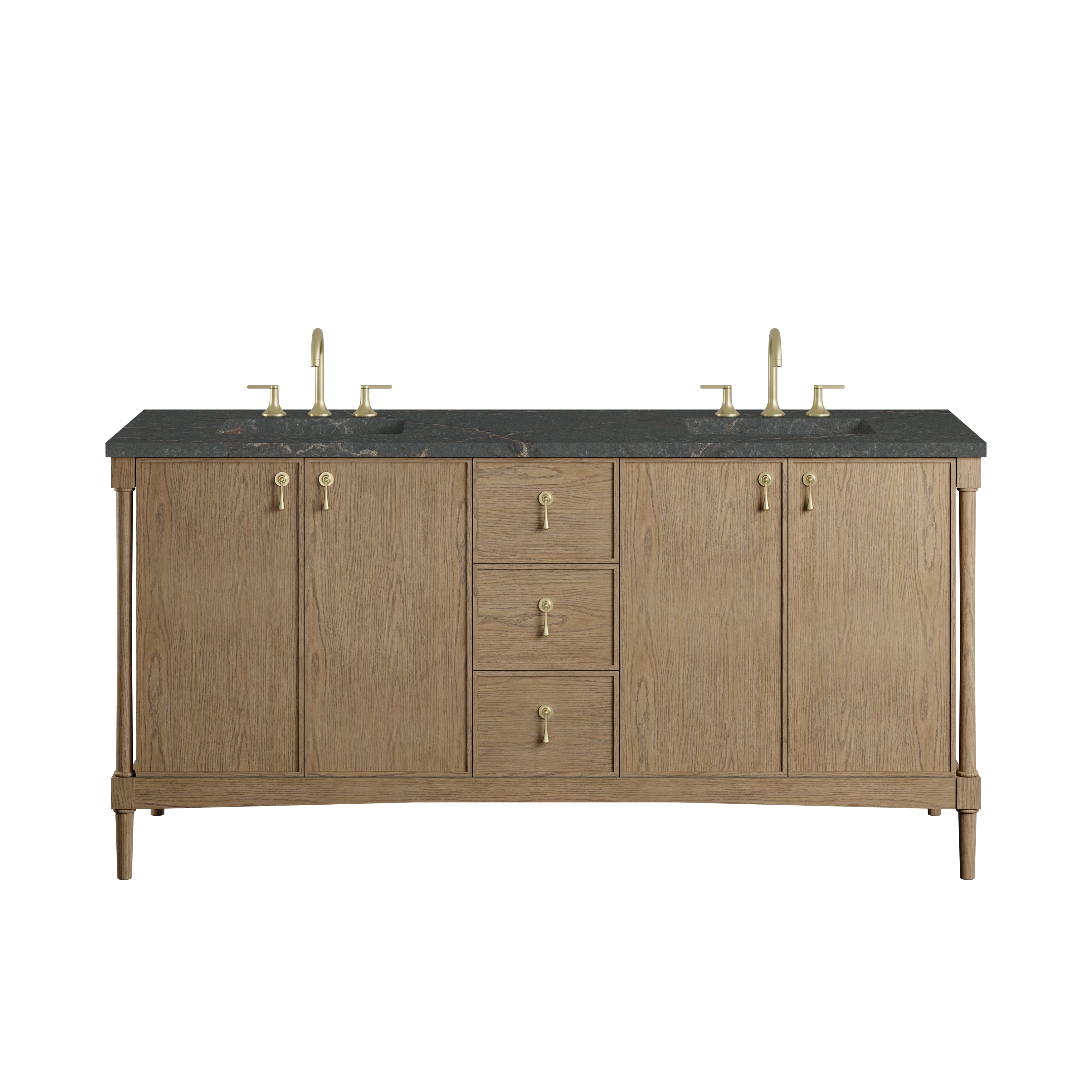 James Martin Kinnsden 72" Double Vanity in Weathered Oak with 3cm Carrara Marble Top and FreePower Wireless Charger