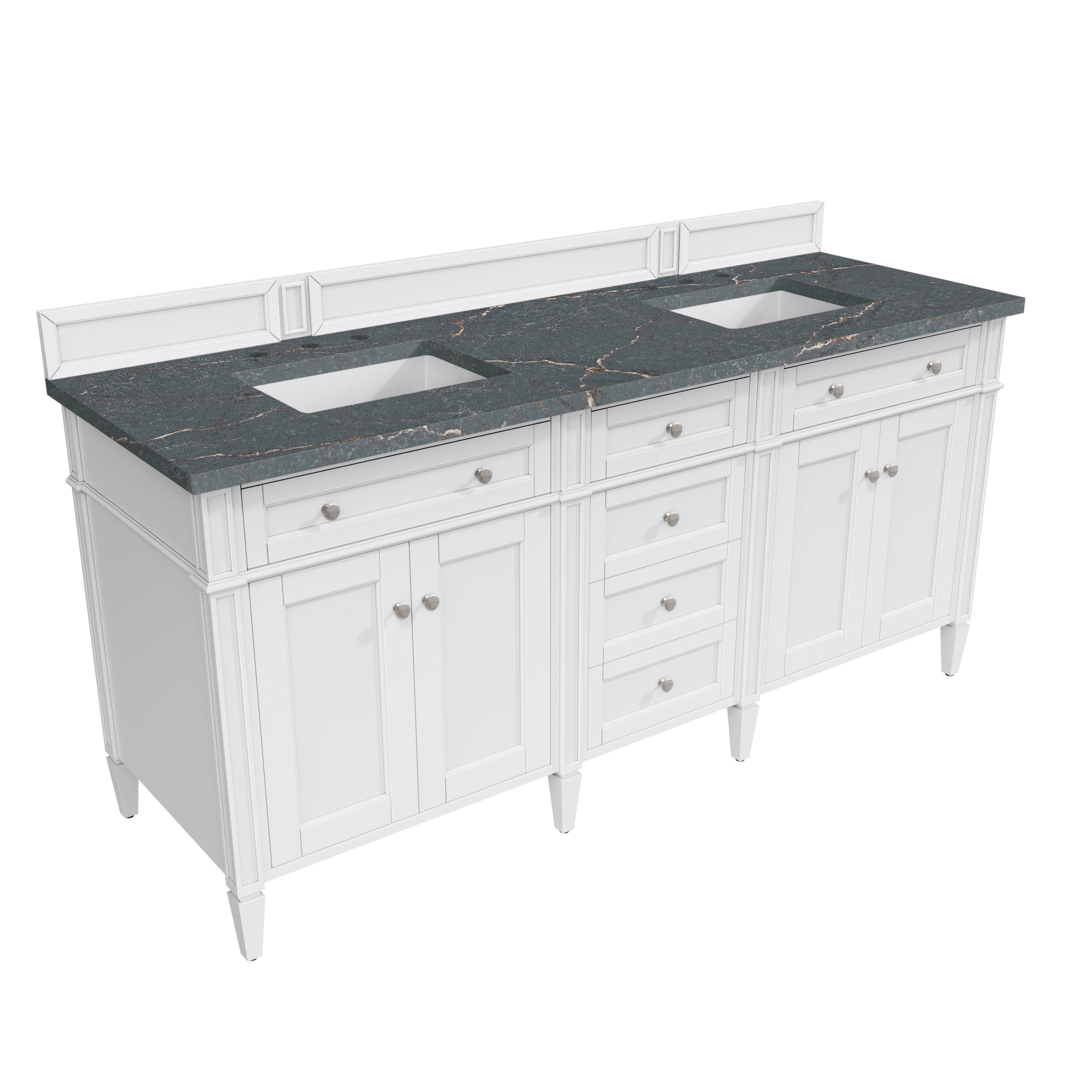 James Martin Brittany 72" Double Vanity in Bright White with 3cm Countertop and FreePower Wireless Charger