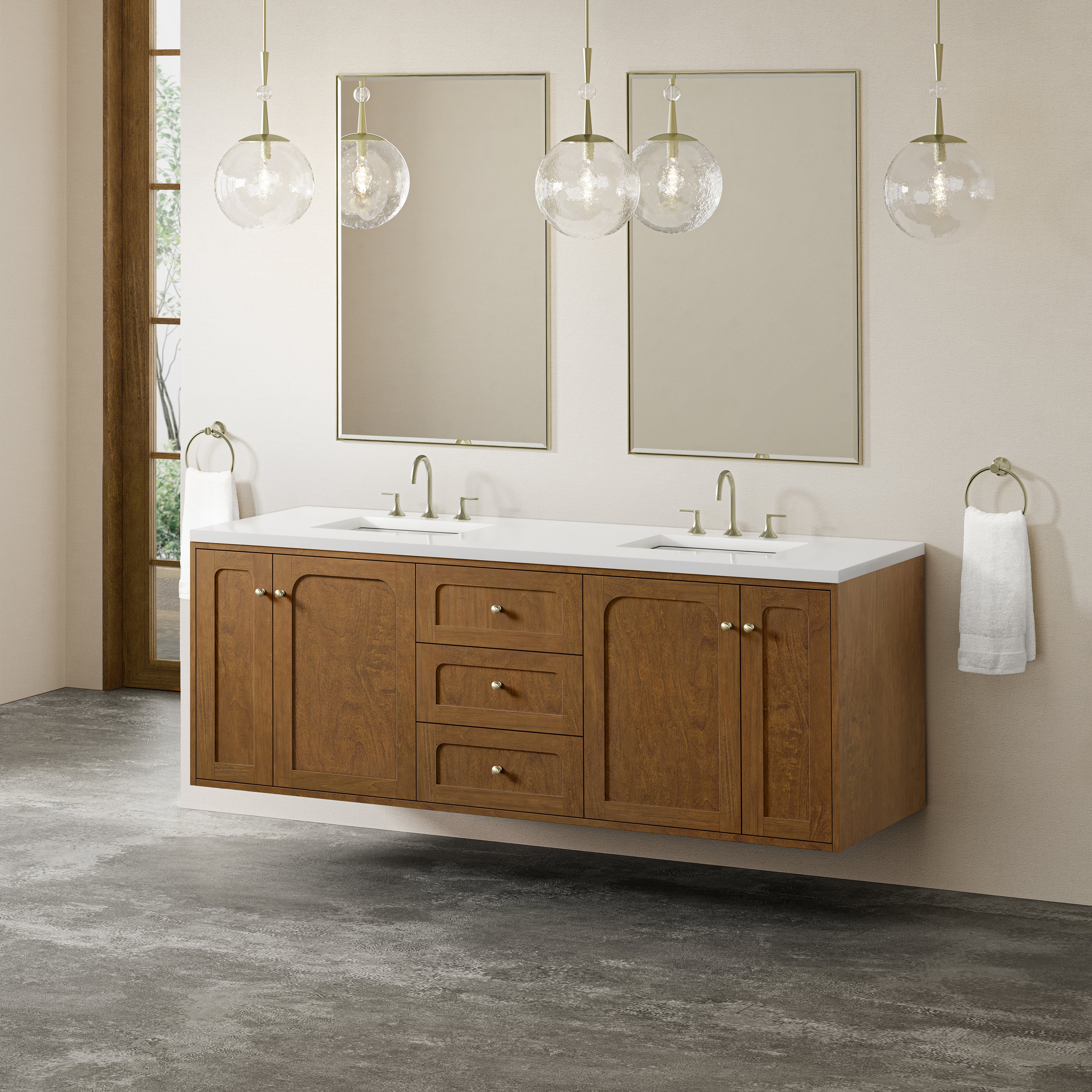 James Martin Laurent 72" Double Vanity in Honey Oak with 3cm Countertop