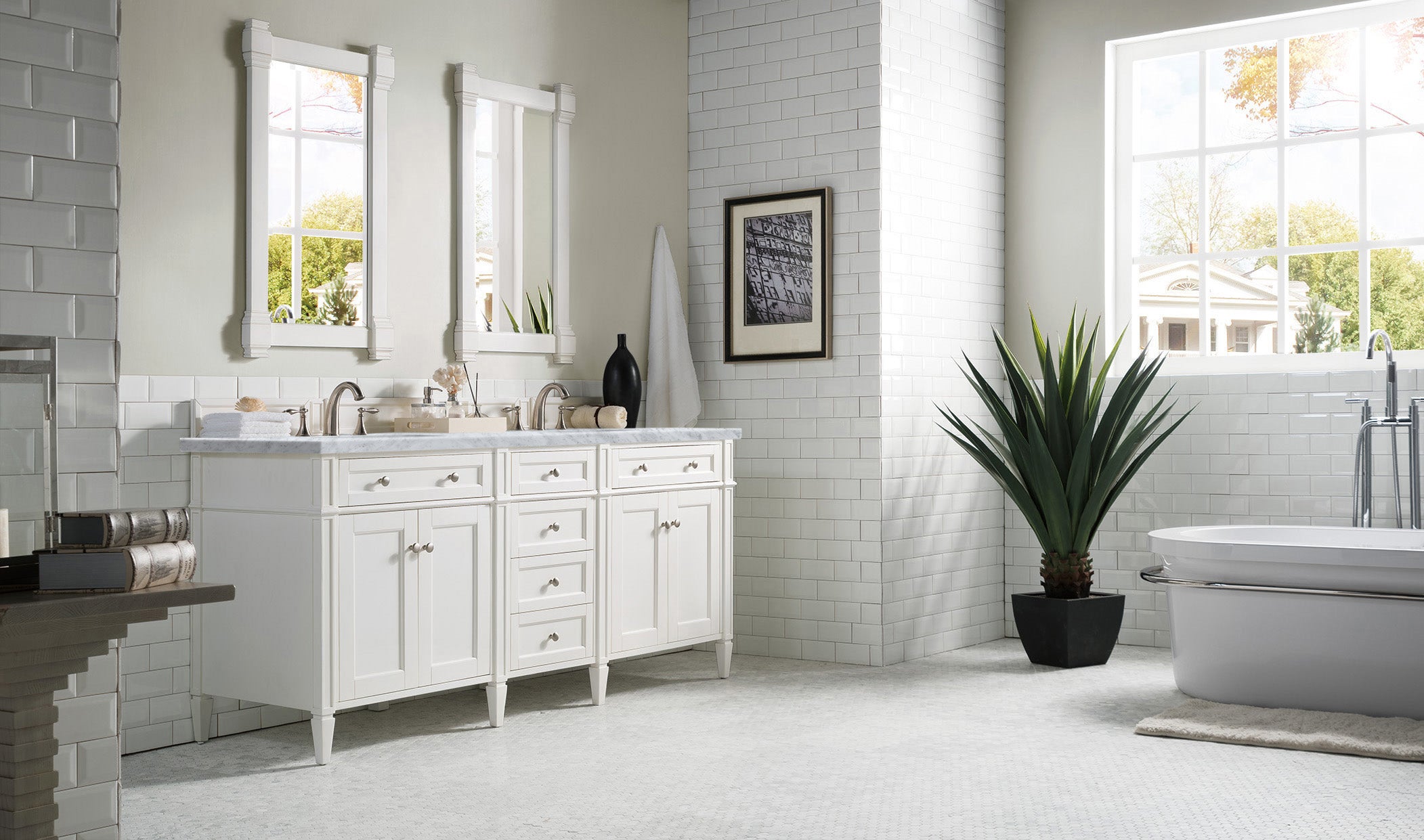 James Martin Brittany 72" Double Vanity in Bright White with 3cm Countertop