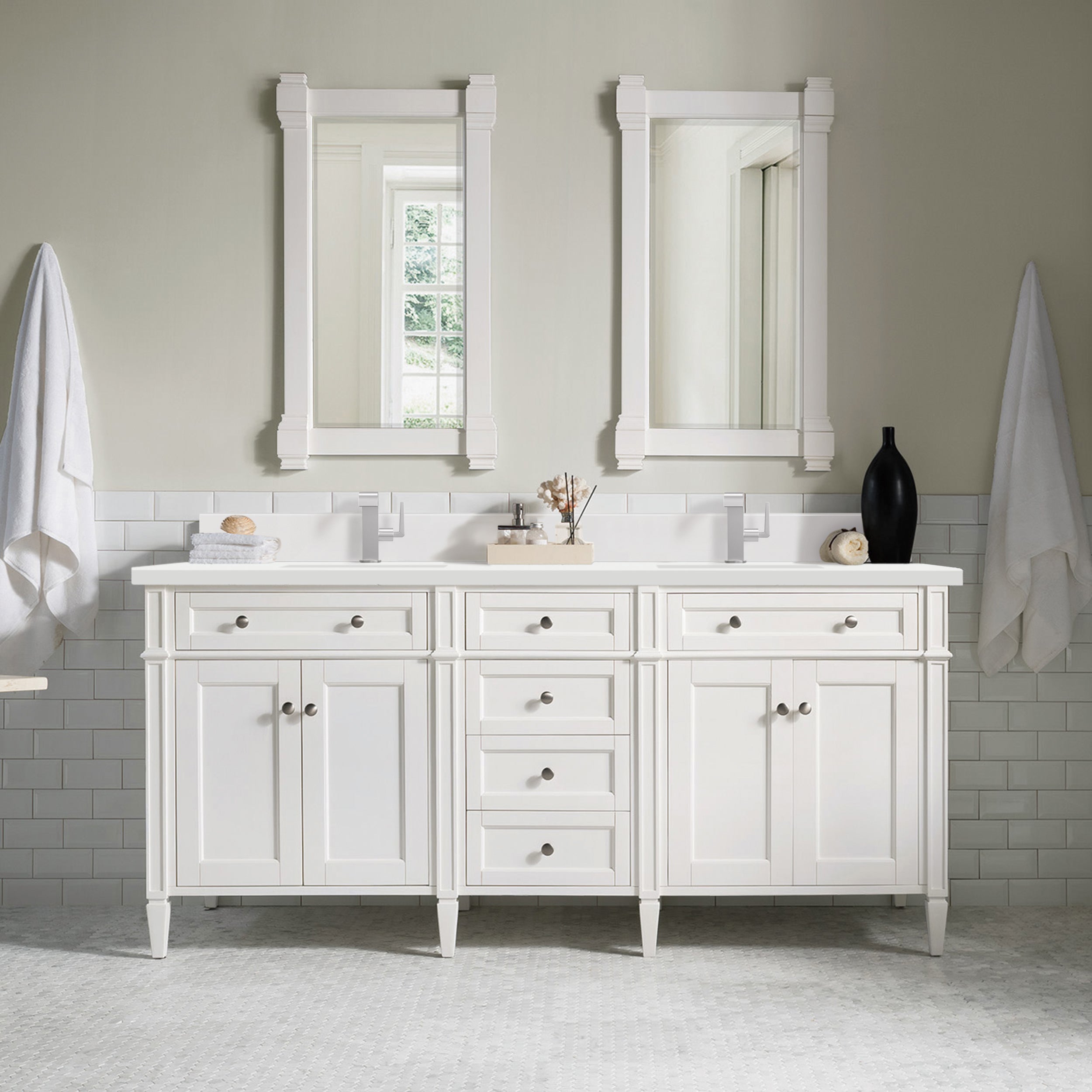 James Martin Brittany 72" Double Vanity in Bright White with 3cm Countertop