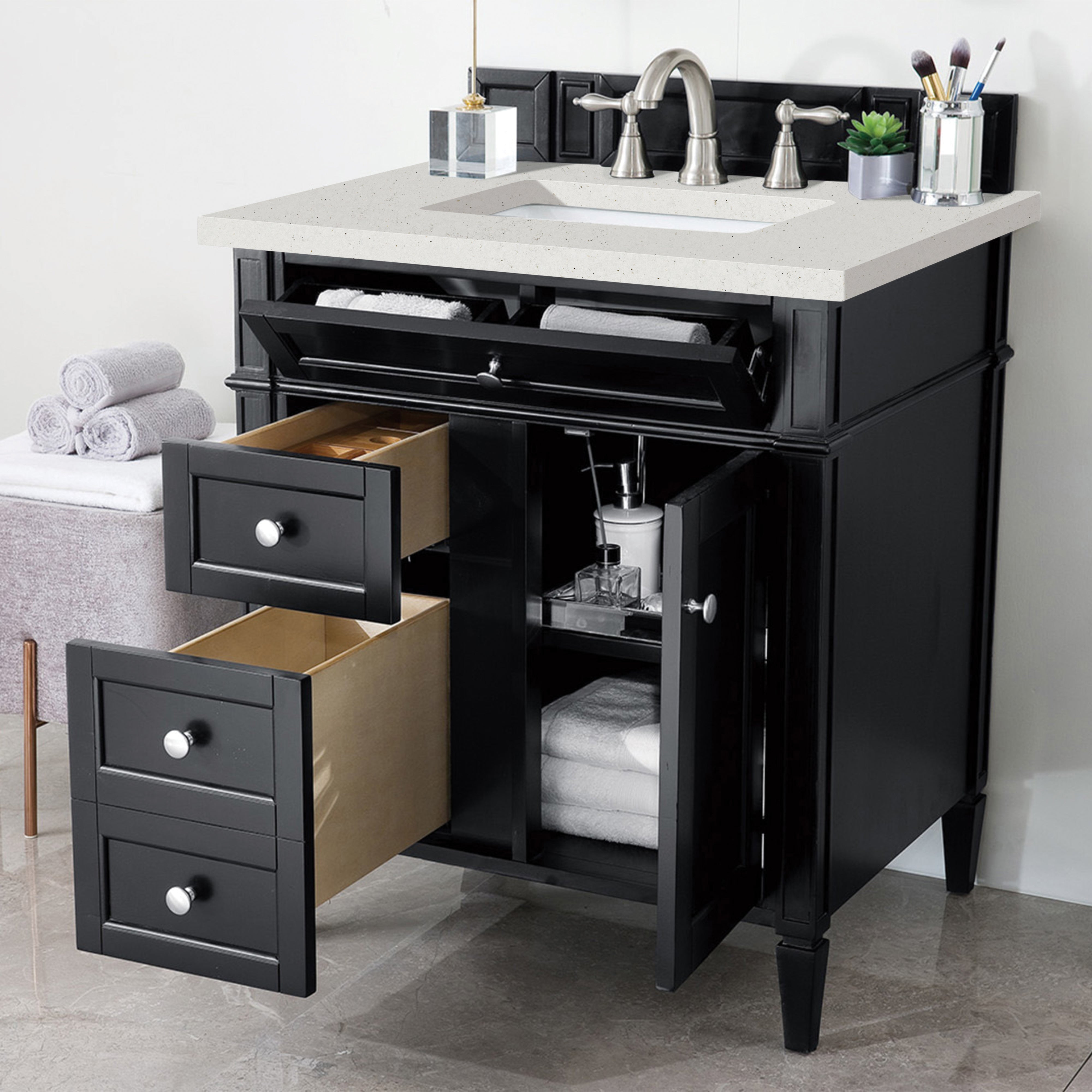 James Martin Brittany 30" Single Vanity in Black Onyx with 3cm Countertop