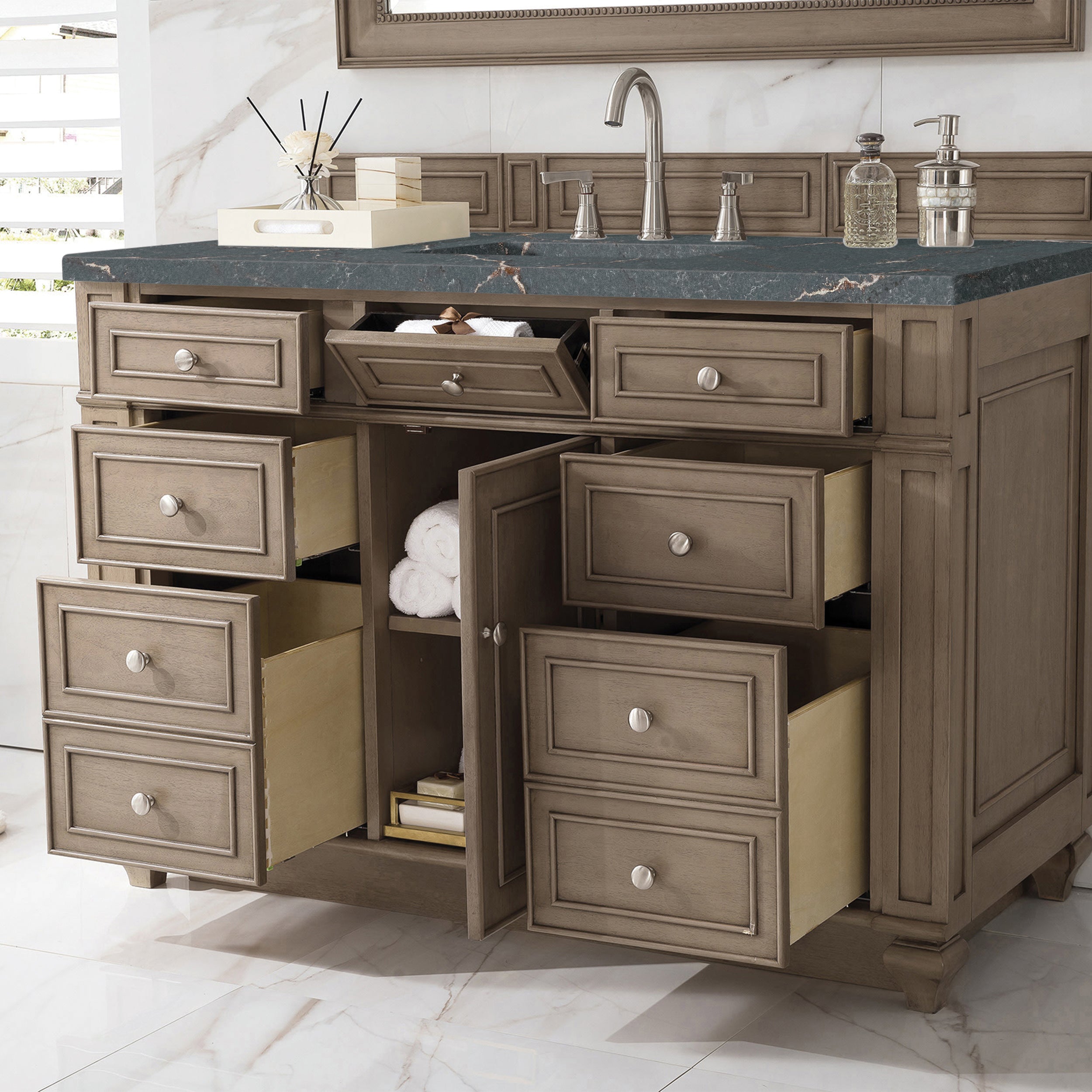 James Martin Bristol 48" Single Vanity in Whitewashed Walnut with 3cm Countertop