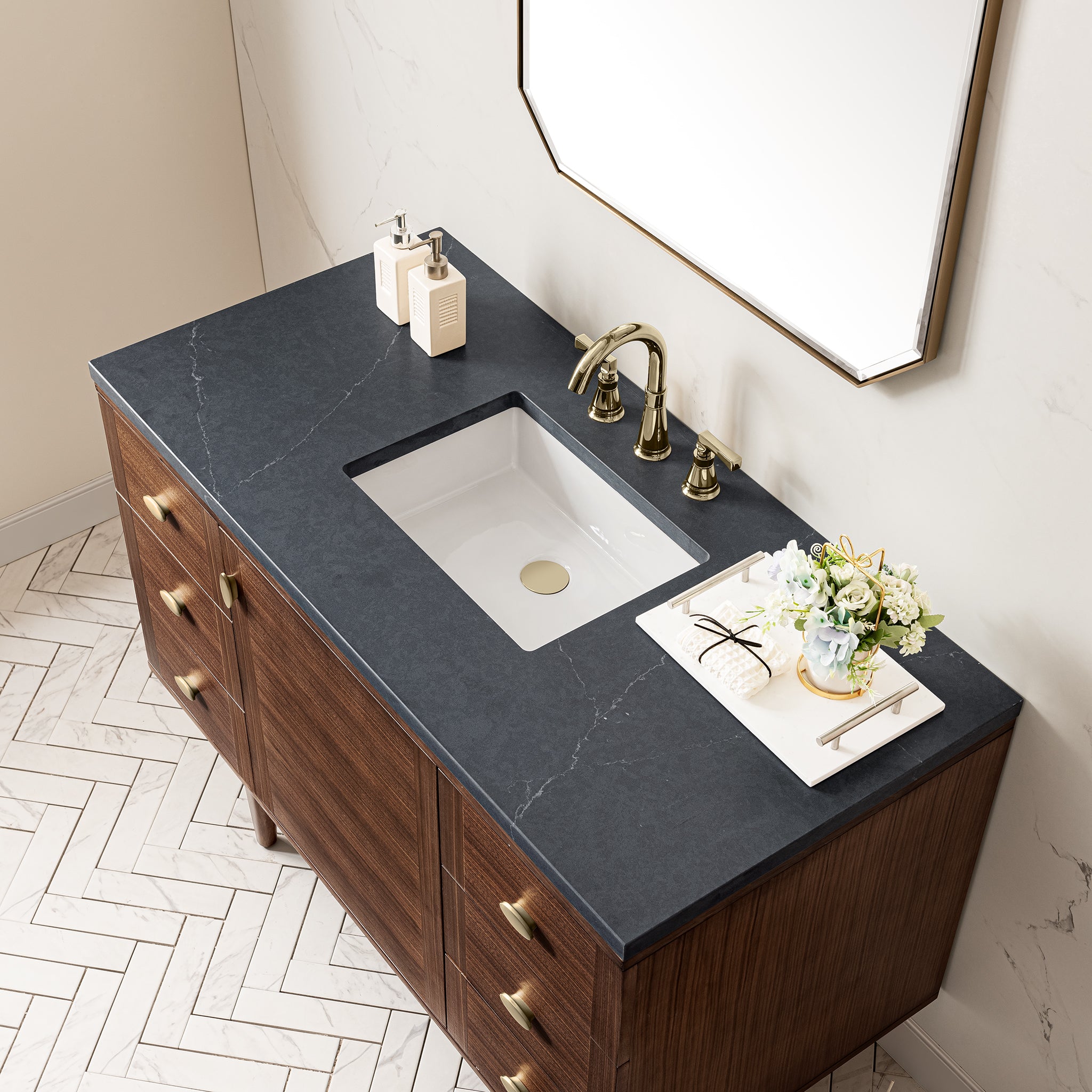 James Martin Amberly 48" Single Vanity in Mid-Century Walnut with 3cm Countertop