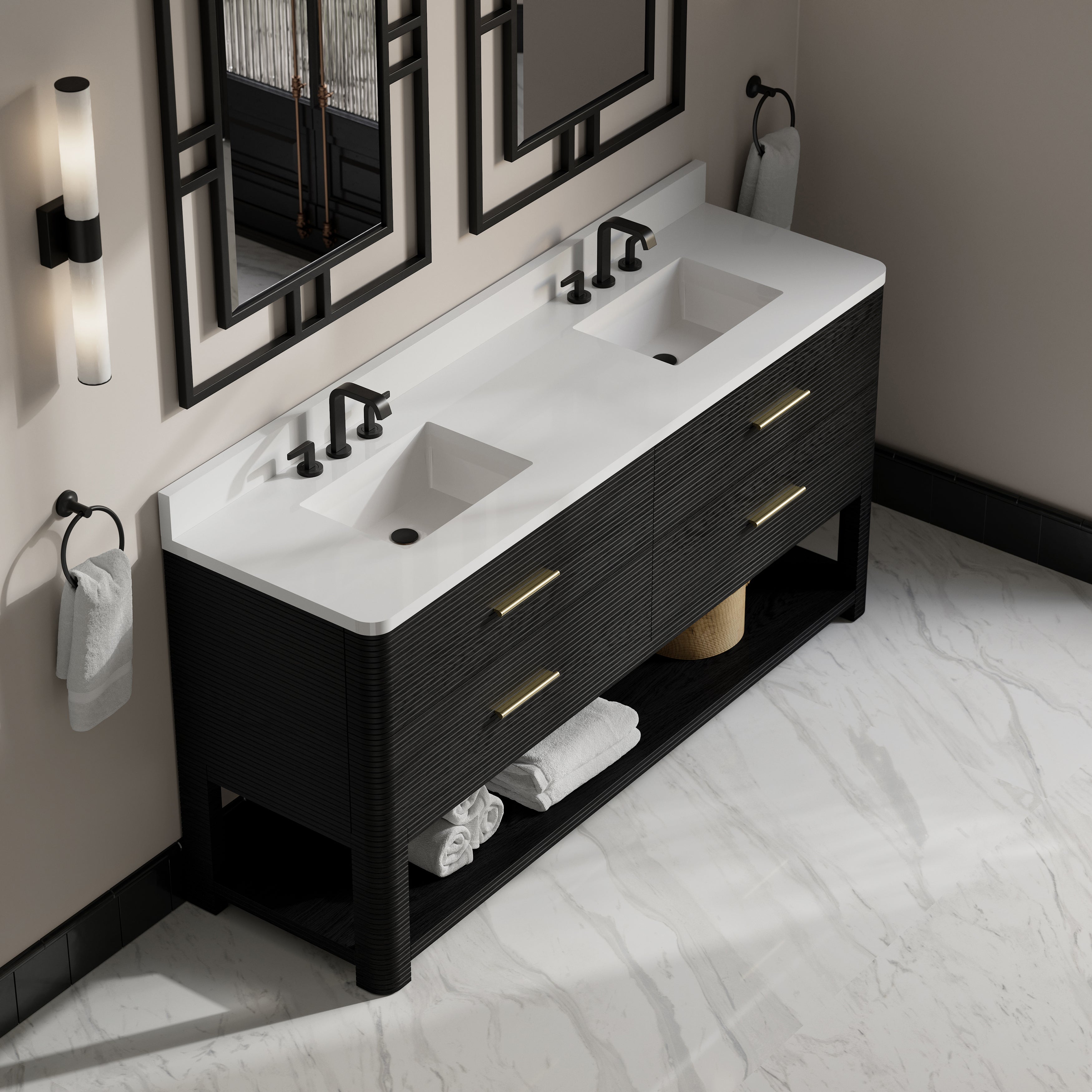 James Martin Lucian 72" Double Vanity in Carbon Oak with 3cm Countertop