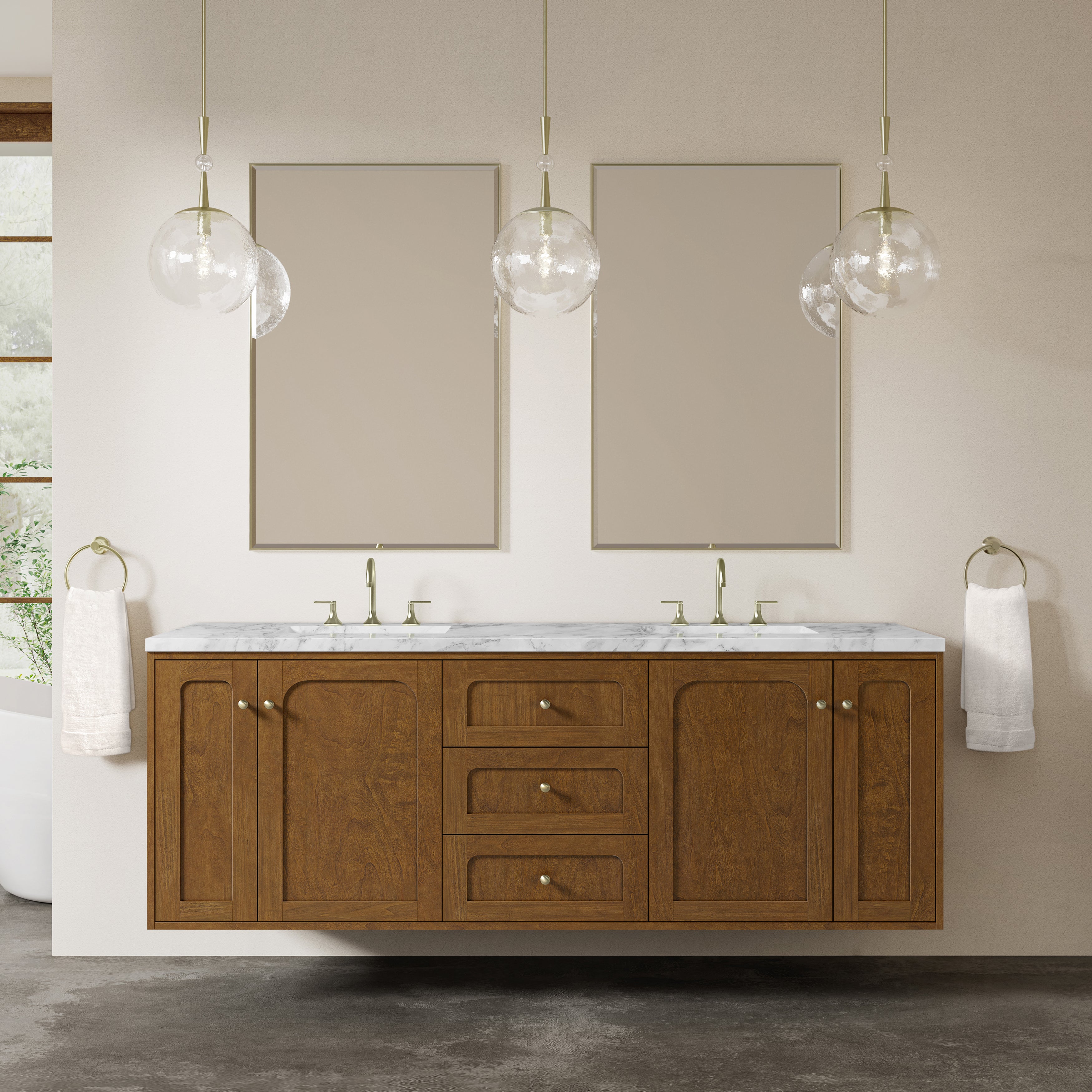 James Martin Laurent 72" Double Vanity in Honey Oak with 3cm Countertop