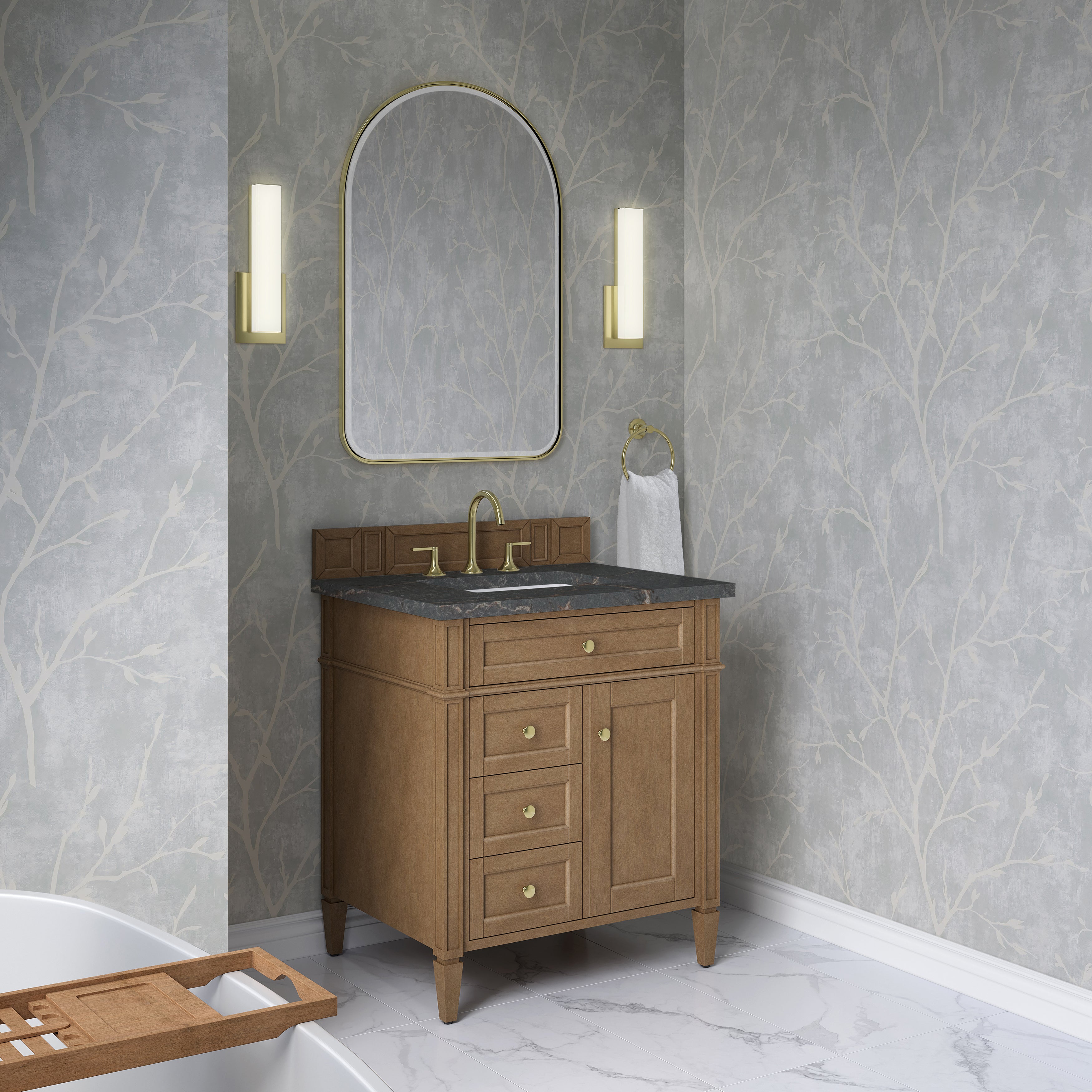 James Martin Brittany 30" Single Vanity in Pecan with 3cm Countertop
