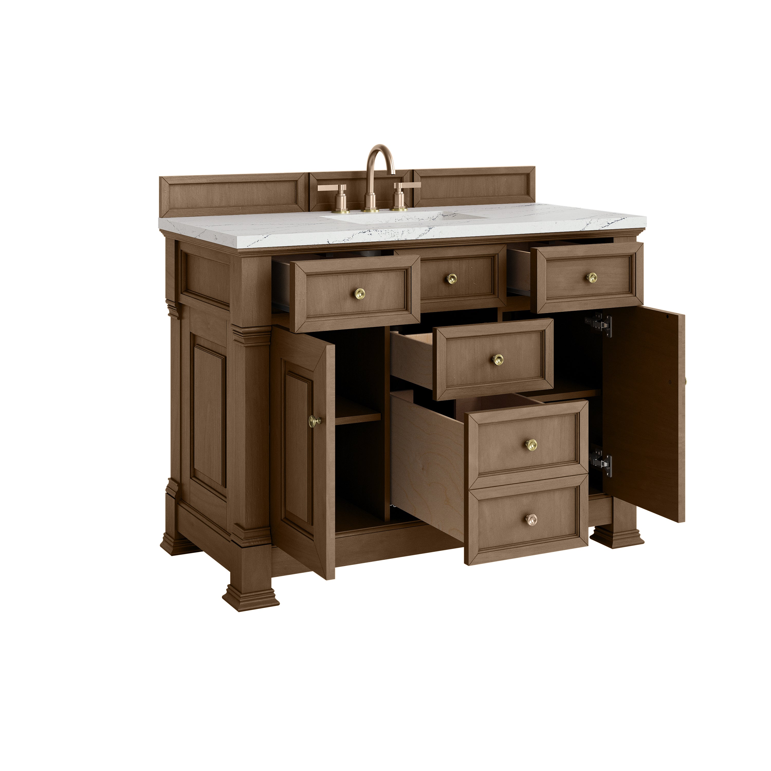 James Martin Brookfield 48" Single Vanity in Pecan with 3cm Countertop and FreePower Wireless Charger