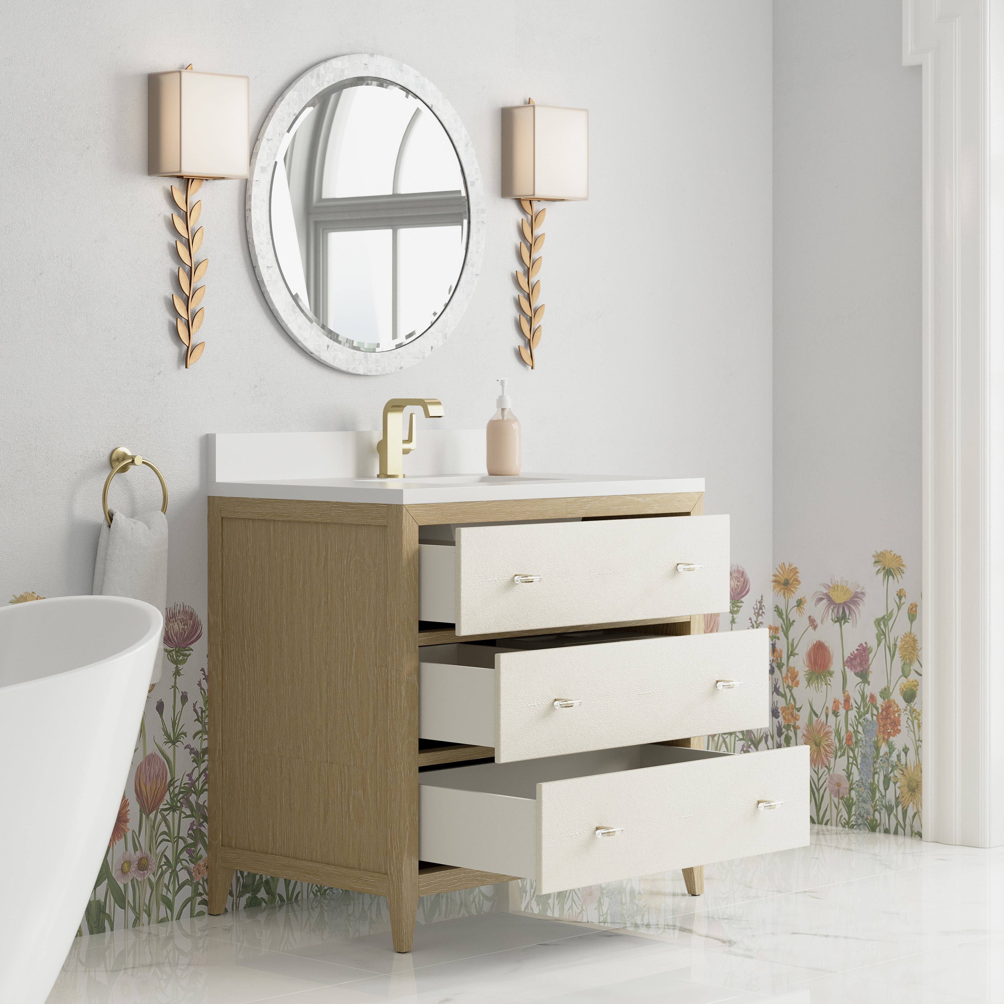 James Martin Celeste 36" Single Vanity in Sunwashed Oak with 3cm Countertop