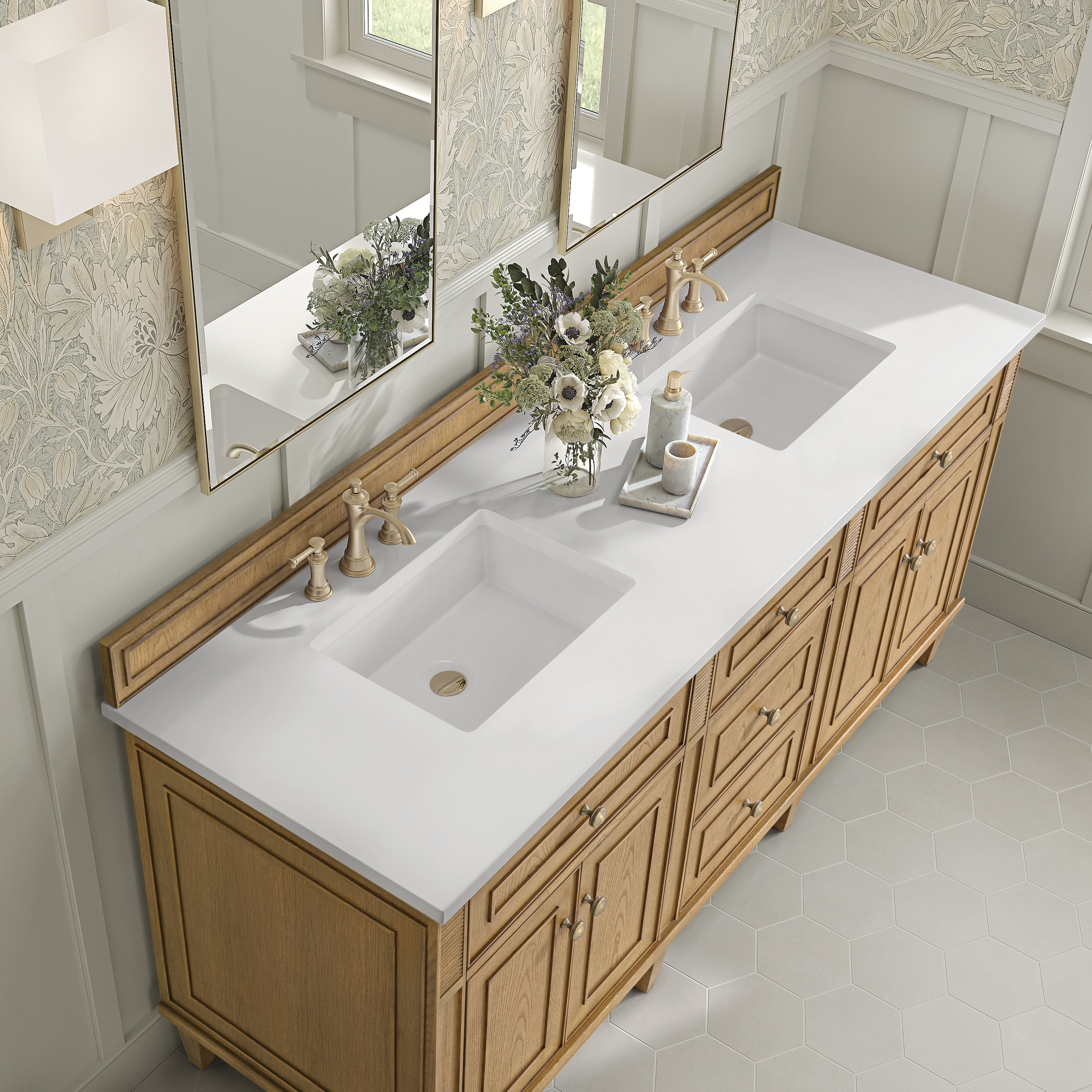 James Martin Lorelai 72" Double Vanity in Light Natural Oak with 3cm Countertop