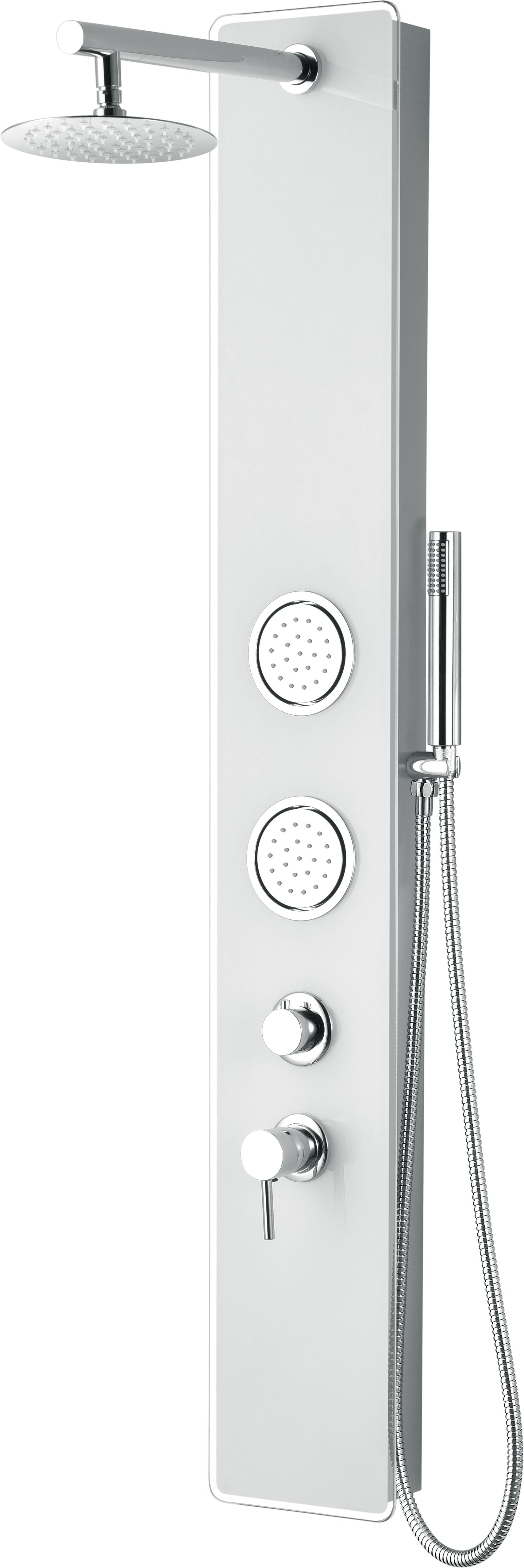 ALFI brand  ABSP50W White Glass Shower Panel with 2 Body Sprays and Rain Shower Head