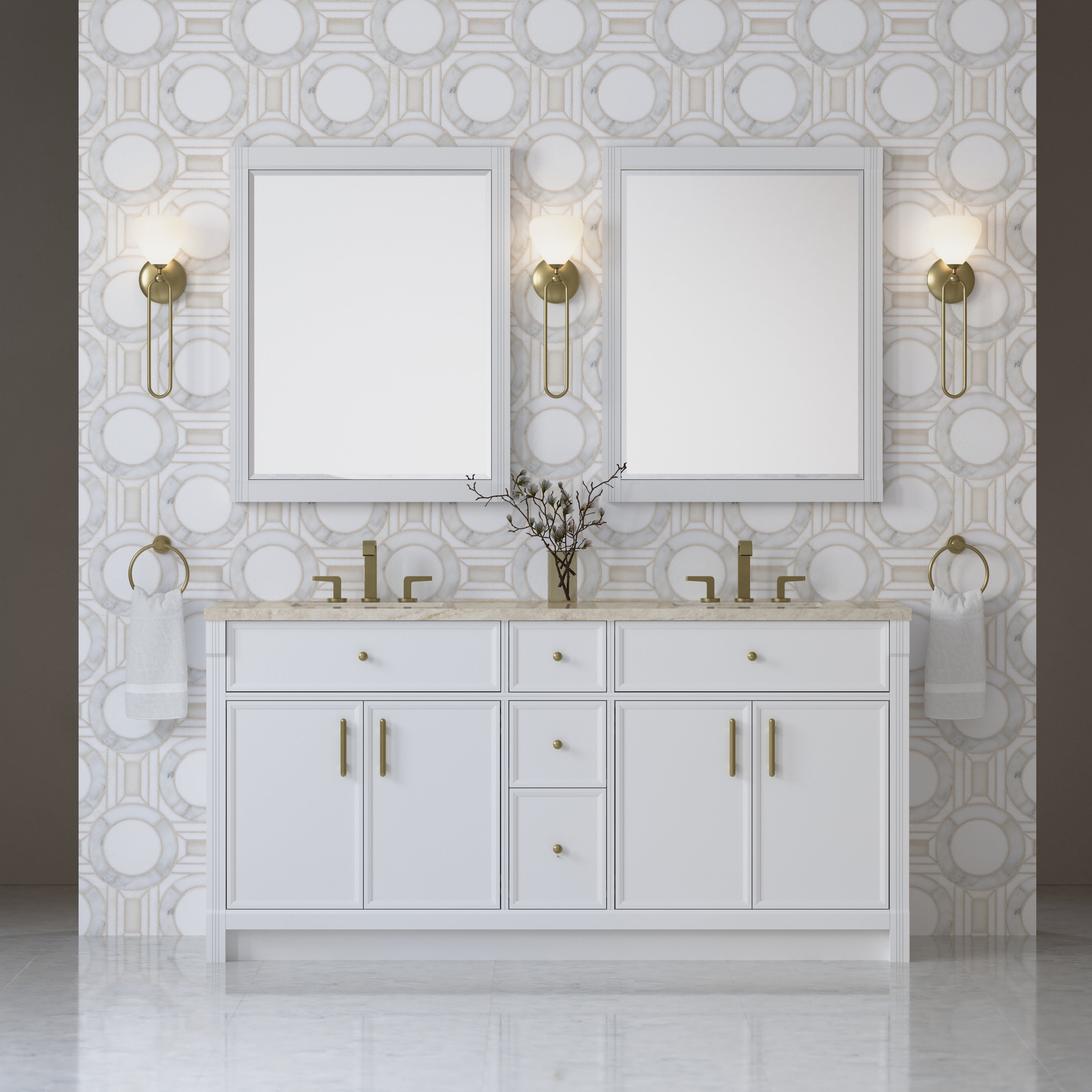 James Martin Bellshire 72" Double Vanity in Bright White with 3cm Countertop