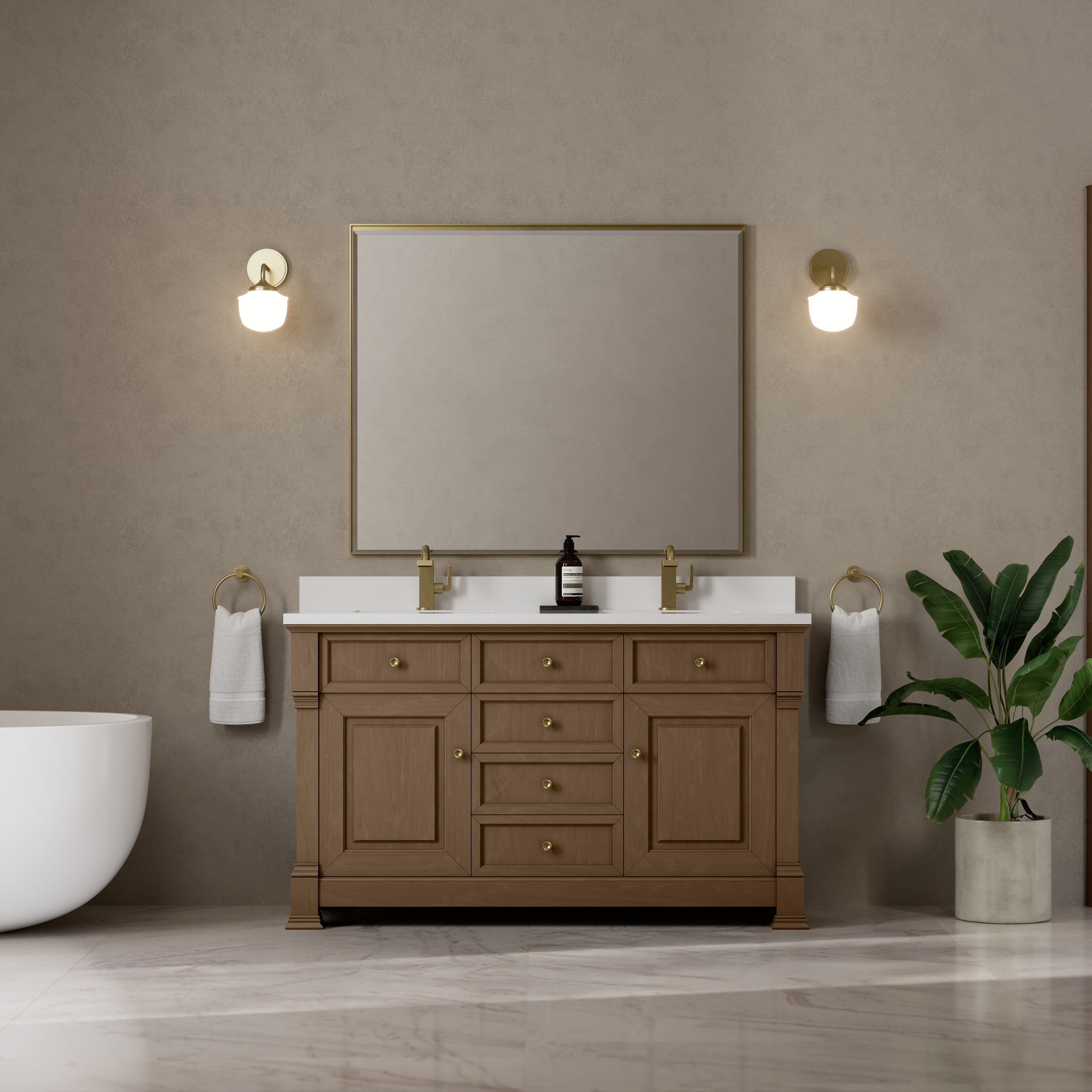 James Martin Brookfield 60" Double Vanity in Pecan with 3cm Countertop