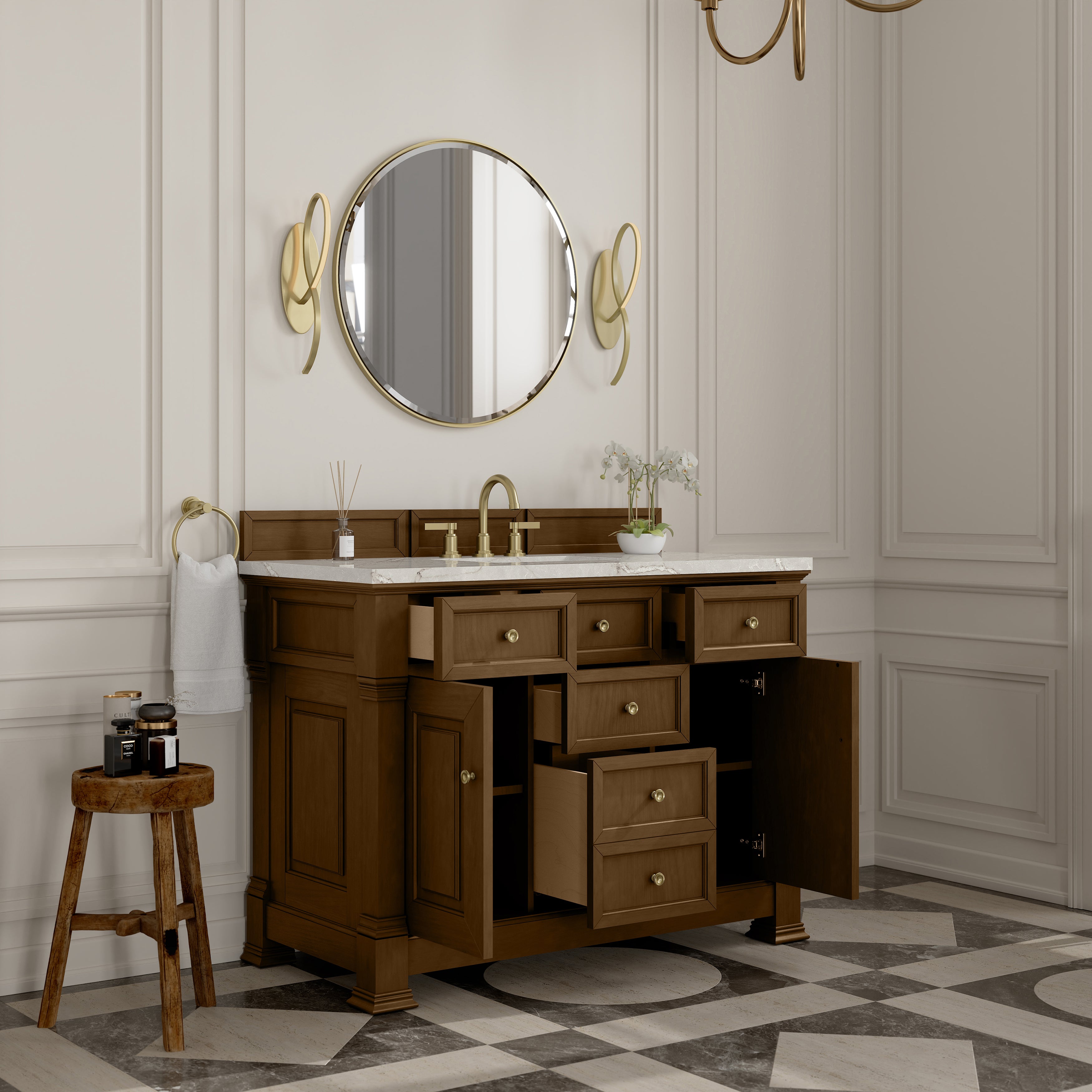 James Martin Brookfield 48" Single Vanity in Honey Oak with 3cm Countertop and FreePower Wireless Charger