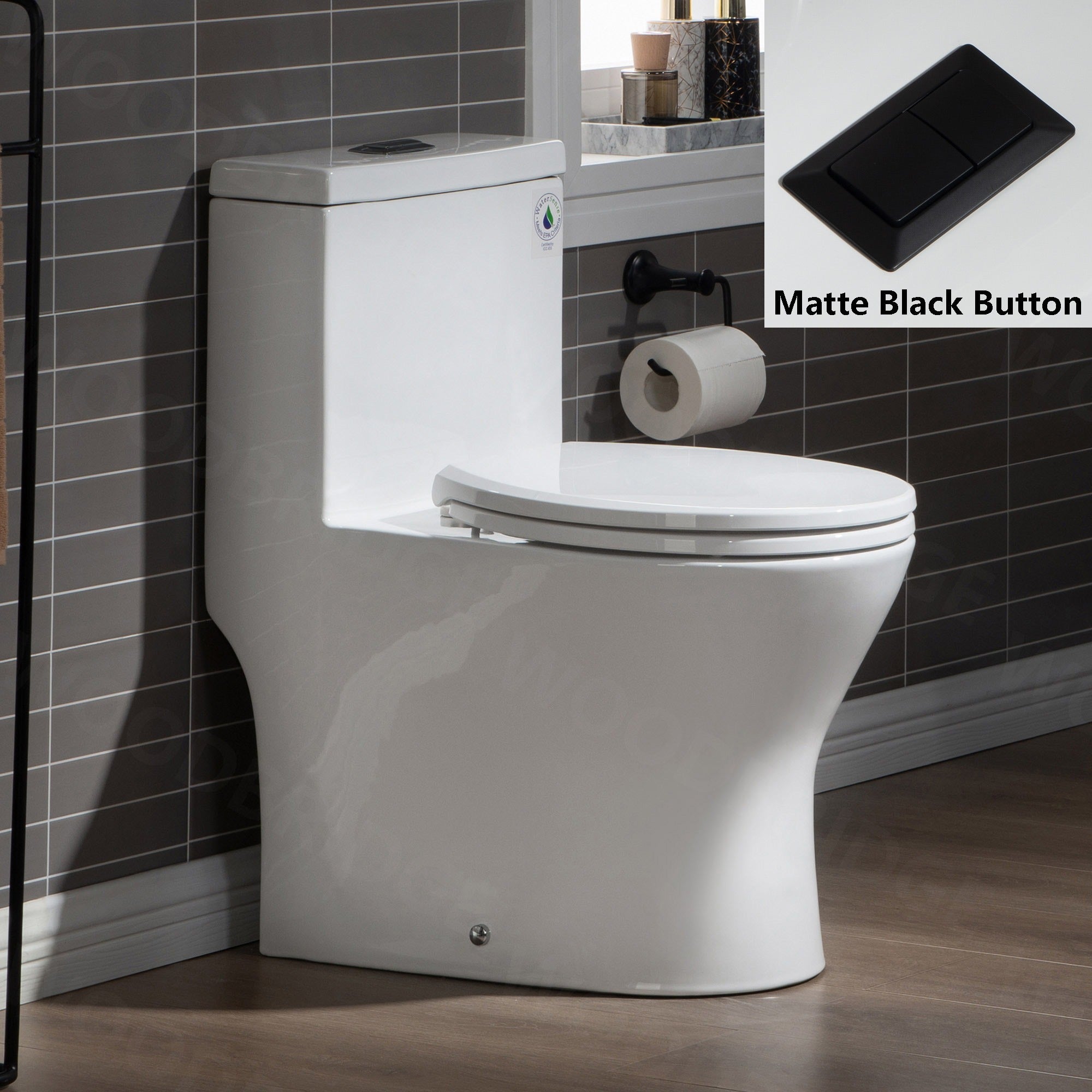 WOODBRIDGE One Piece Short Compact Bathroom Tiny Mini Commode Water Closet Dual Flush Concealed Trapway, T0031