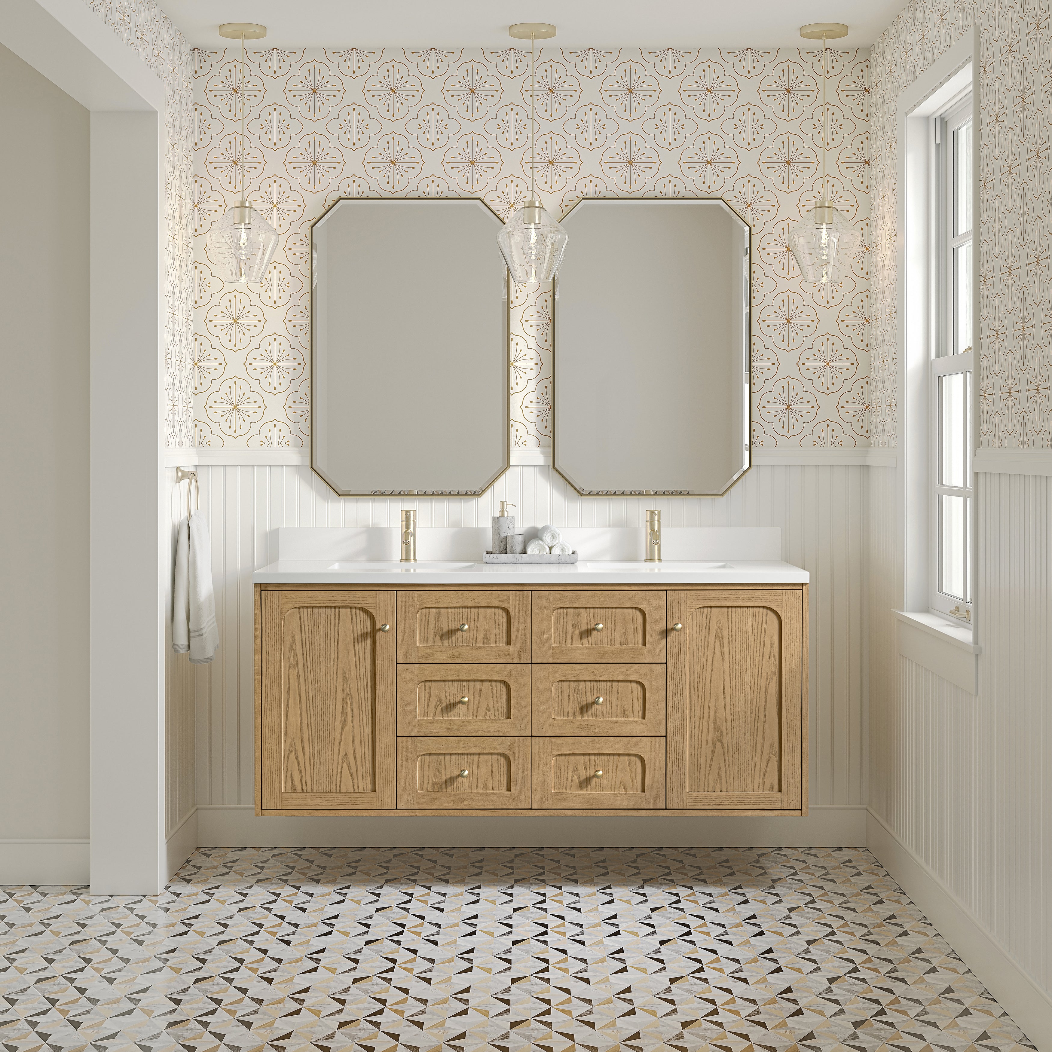 James Martin Laurent 60" Double Vanity in Light Natural Oak with 3cm Countertop