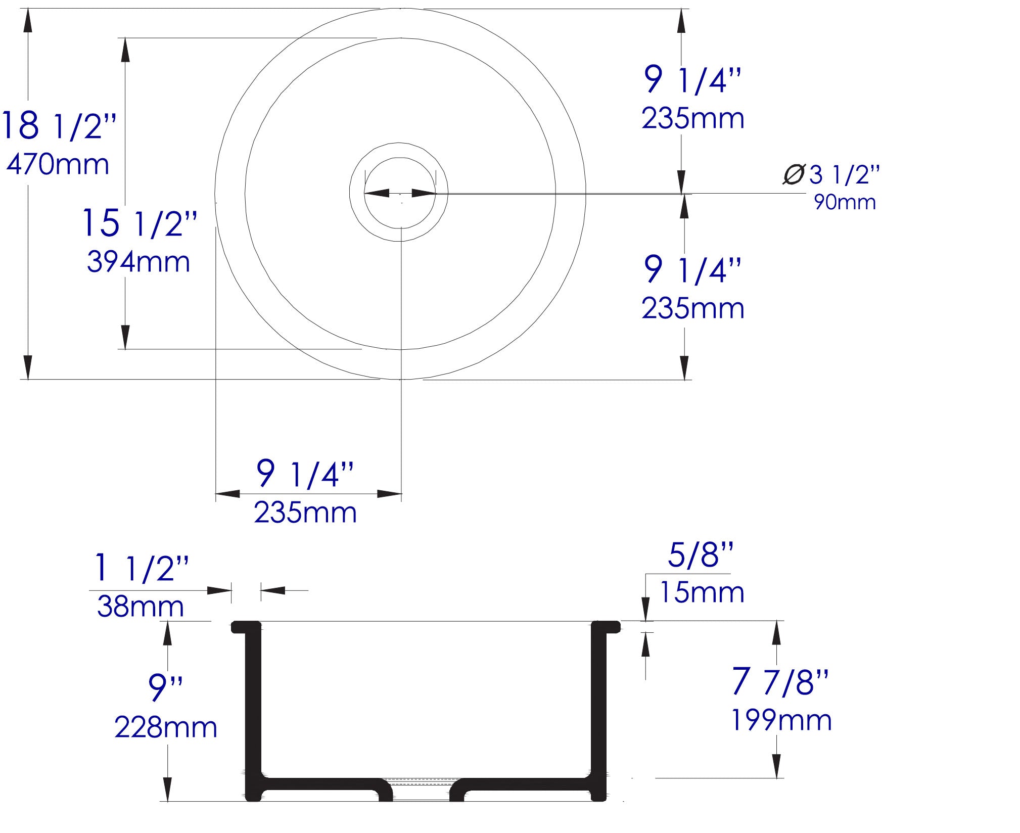 ALFI brand ABF1818R Round 18" x 18" Undermount / Drop In Fireclay Prep Sink