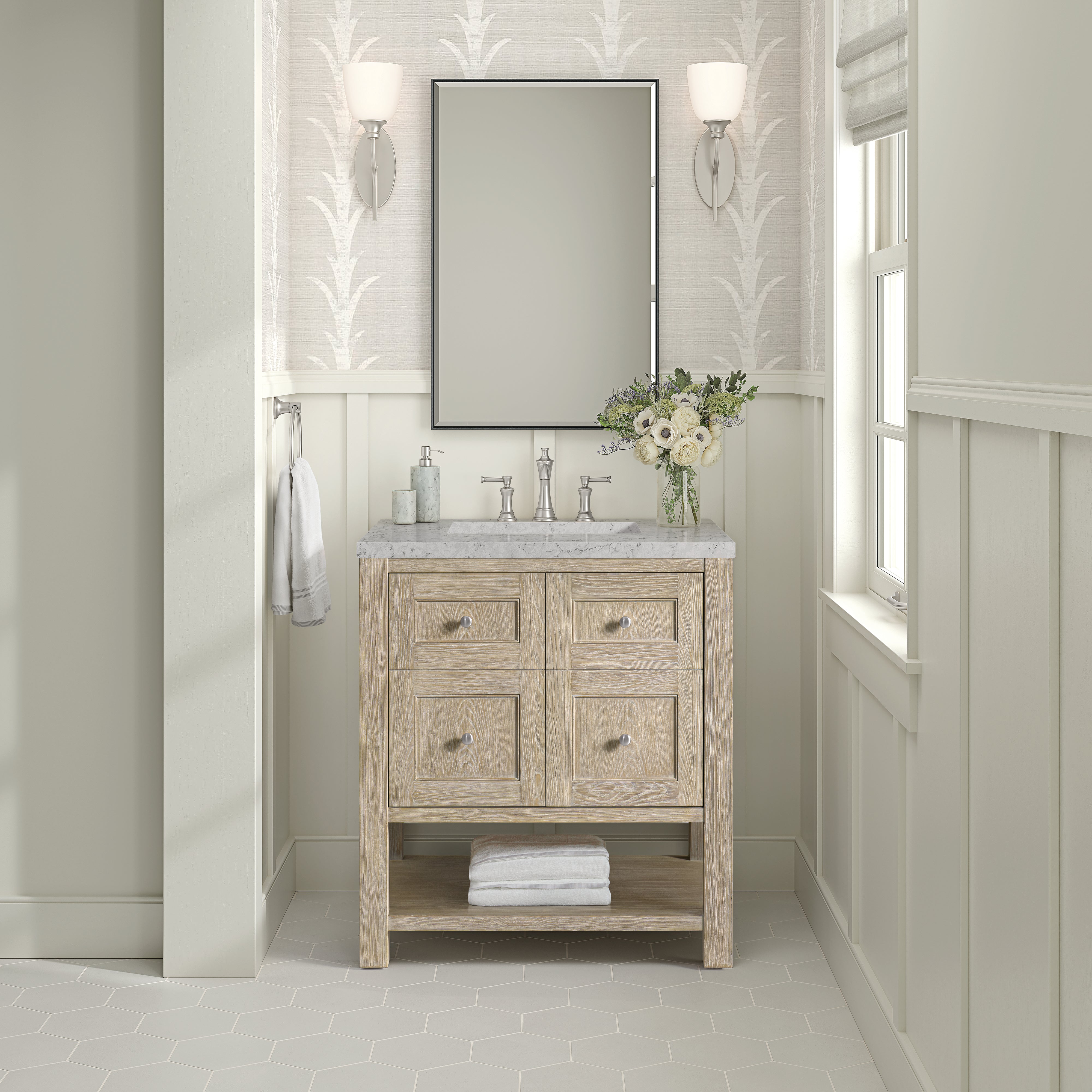 James Martin Breckenridge 30" Single Vanity in Whitewashed Oak with 3cm Countertop