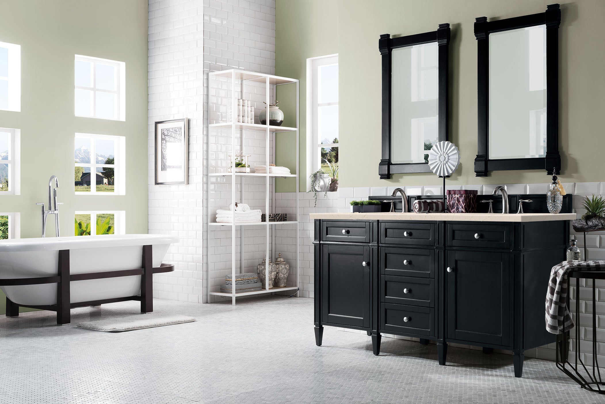 James Martin Brittany 60" Double Vanity in Black Onyx with 3cm Countertop