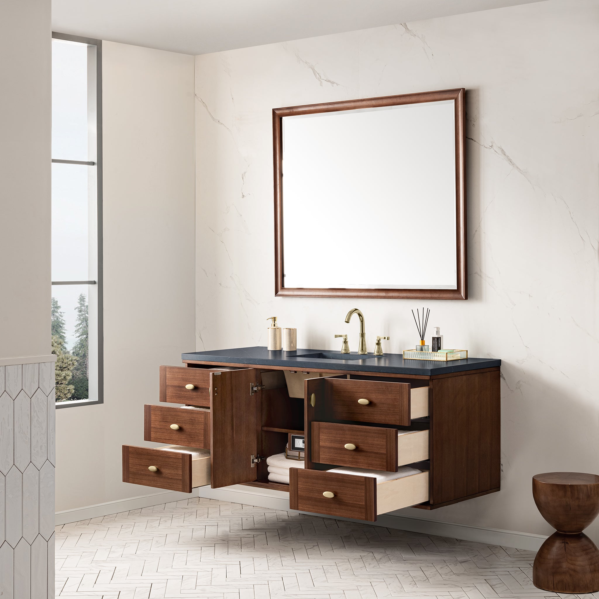 James Martin Amberly 60" Single Vanity in Mid-Century Walnut with 3cm Countertop