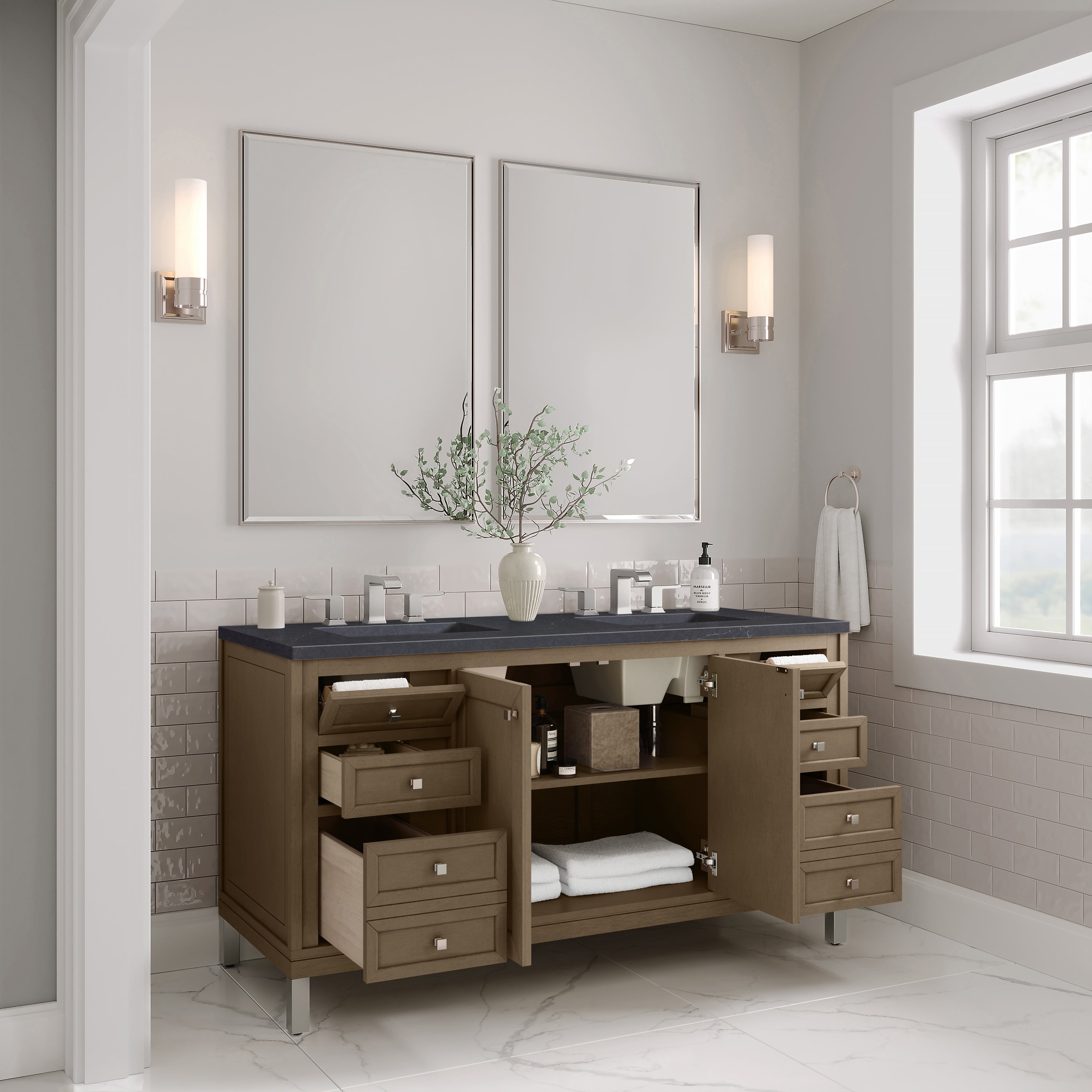 James Martin Chicago 60" Double Vanity in Walnut Whisper with 3cm Countertop