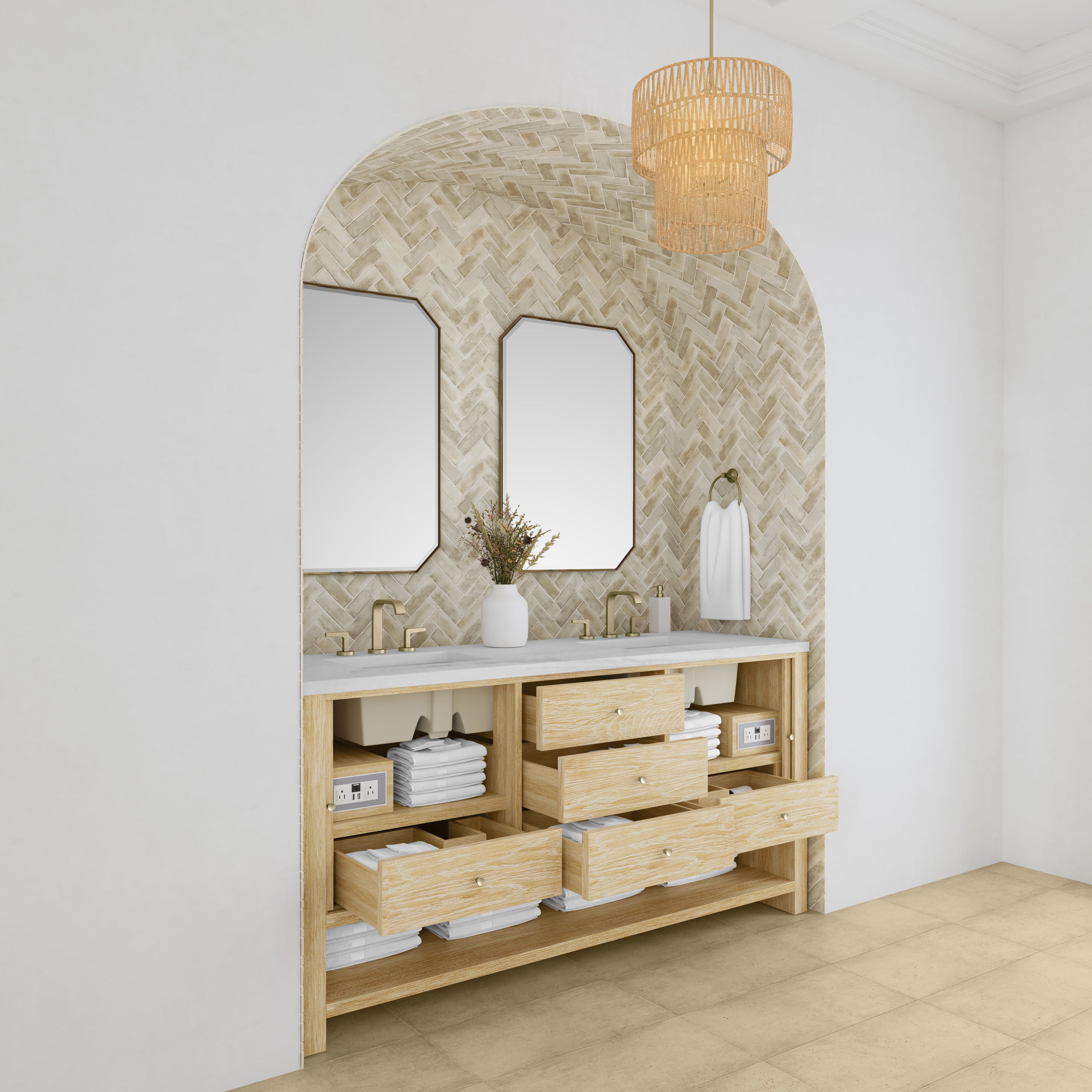James Martin Marigot 72" Double Vanity in Sunwashed Oak with 3cm Countertop