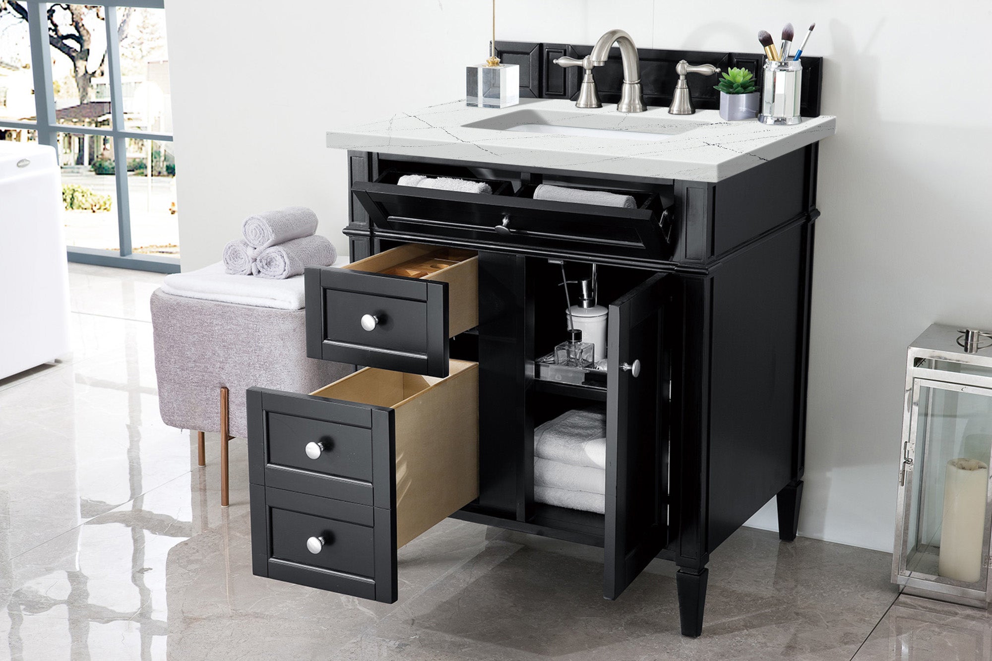 James Martin Brittany 30" Single Vanity in Black Onyx with 3cm Countertop