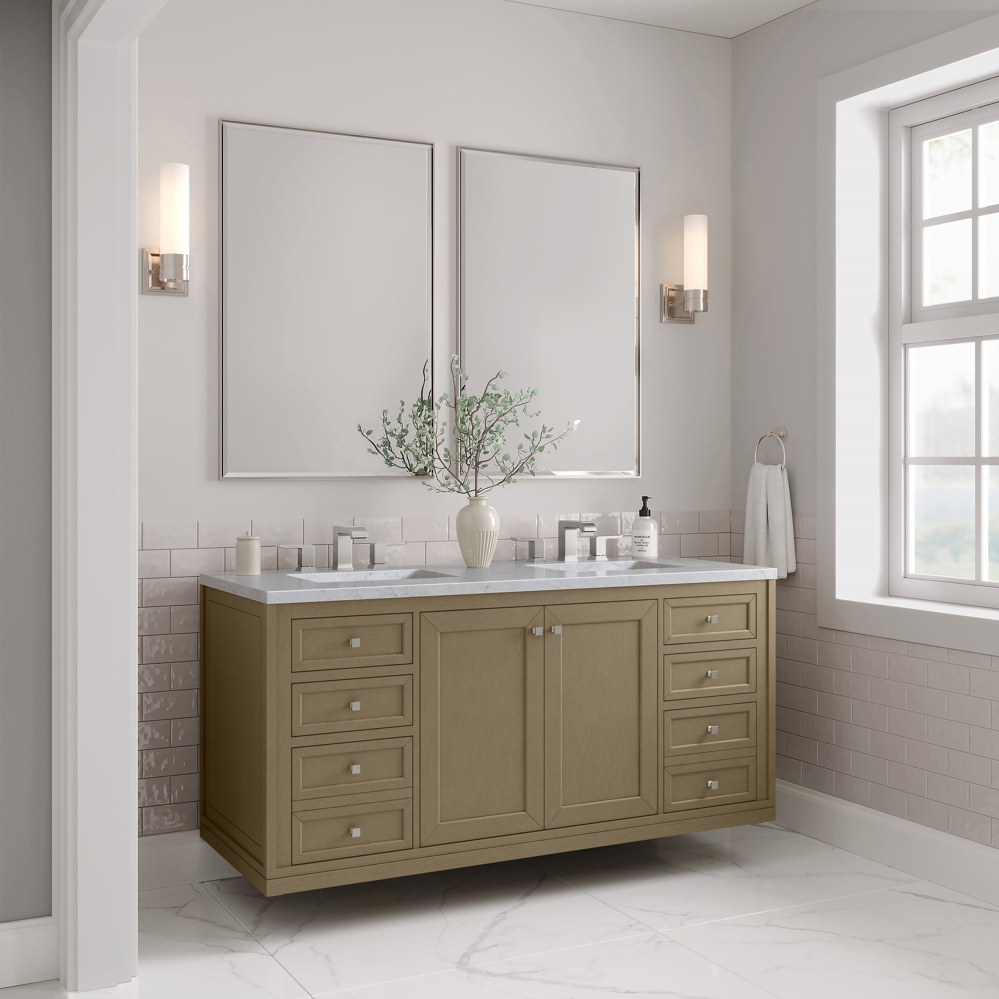 James Martin Chicago 60" Double Vanity in Walnut Whisper with 3cm Countertop
