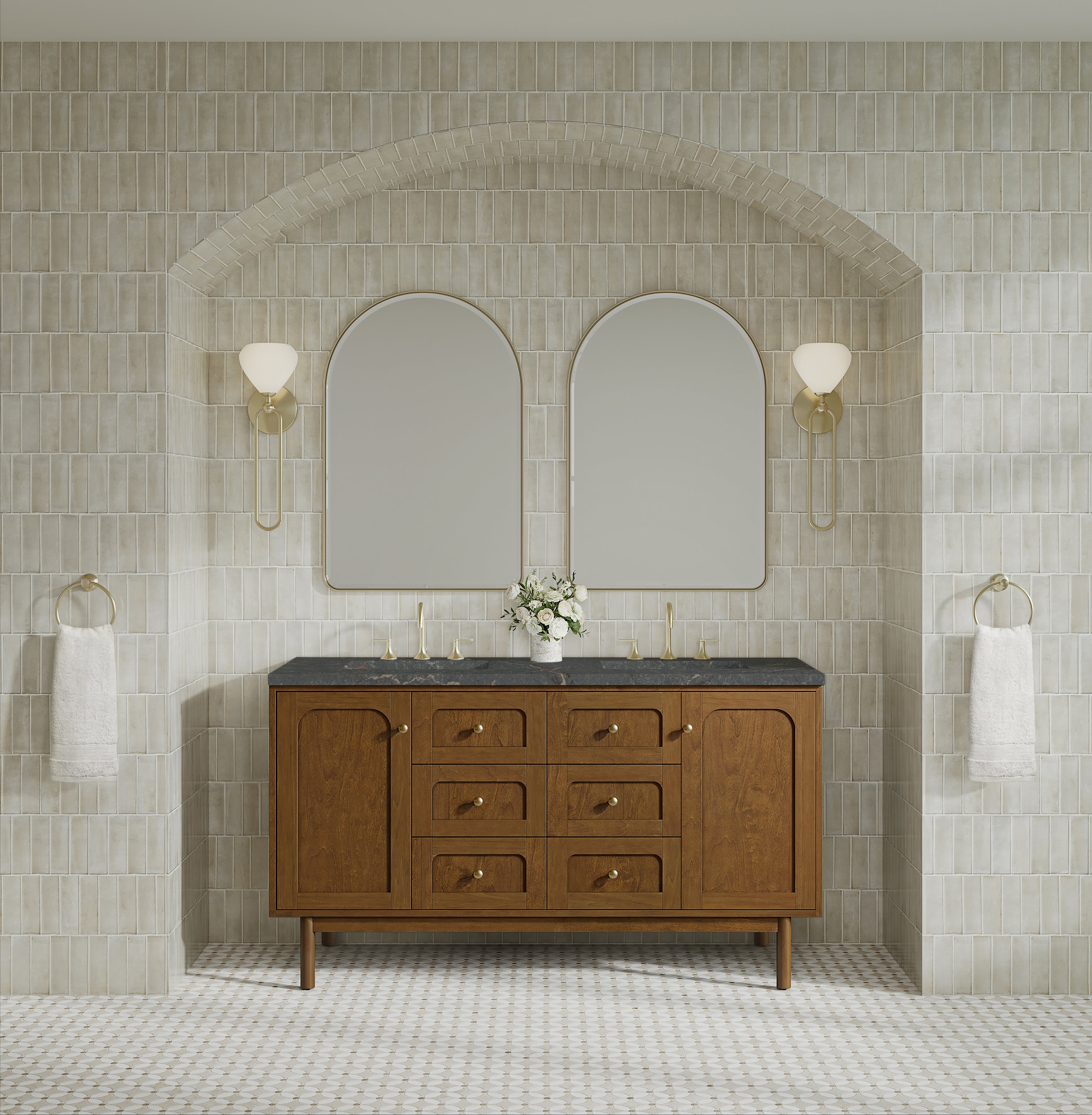 James Martin Laurent 60" Double Vanity in Honey Oak with 3cm Countertop and FreePower Wireless Charger