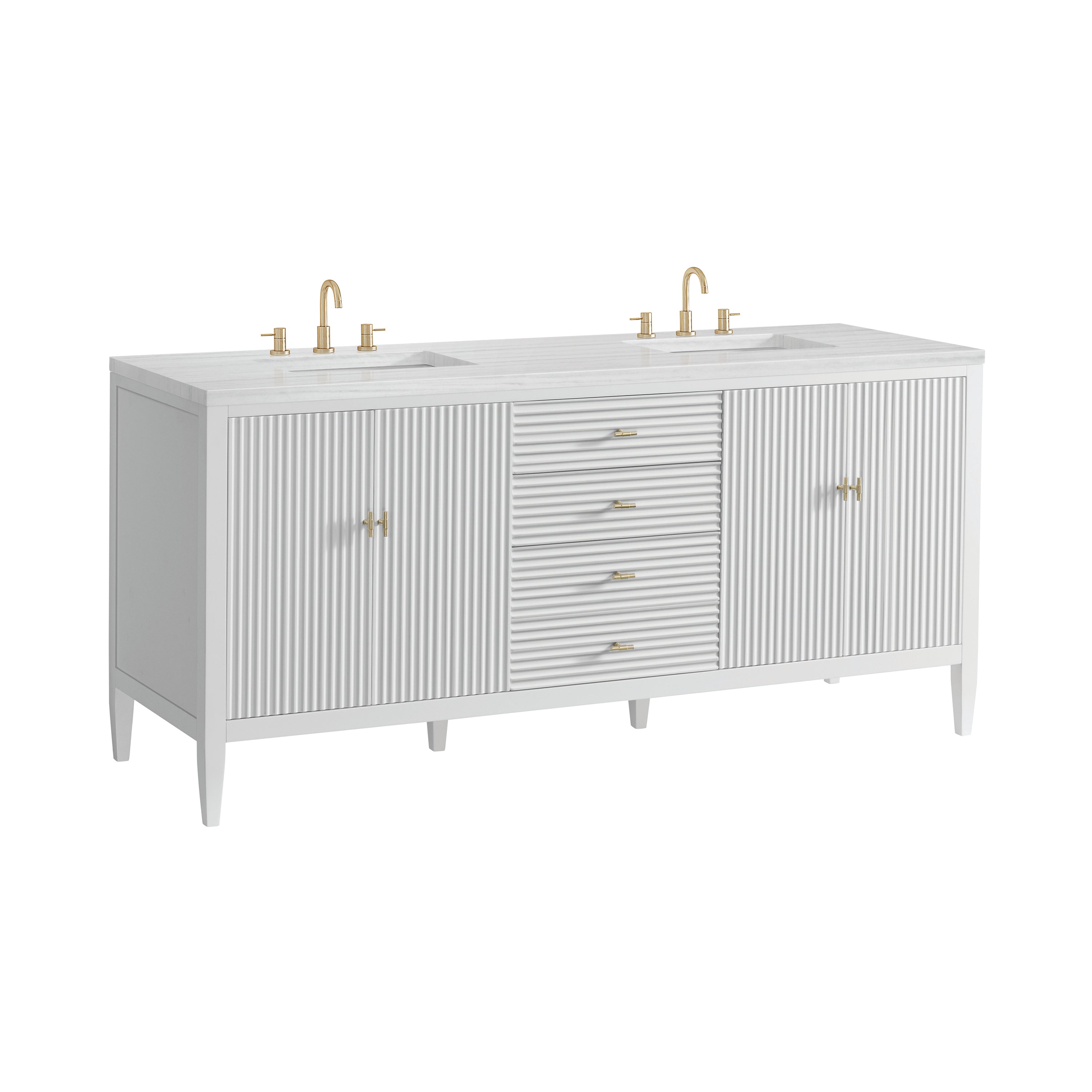 James Martin Myrrin 72" Double Vanity in Bright White with 3cm Countertop