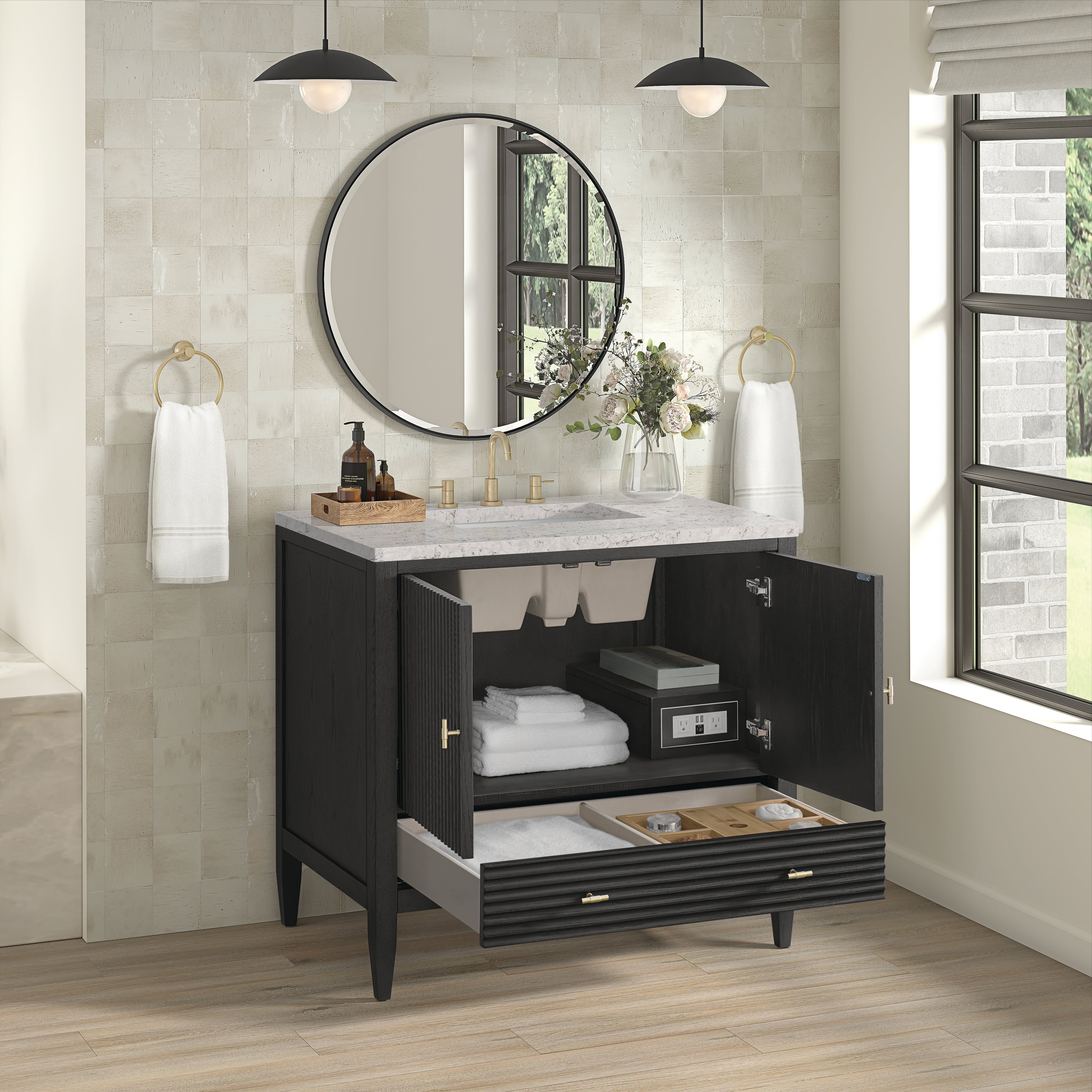 James Martin Myrrin 36" Vanity in Carbon Oak with 3cm Countertop